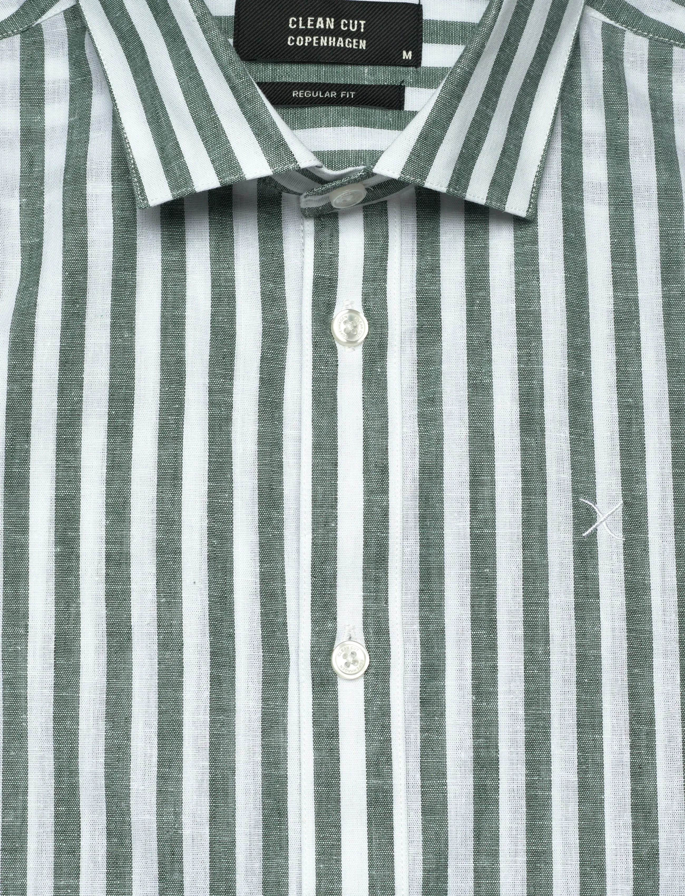 Clean Cut Copenhagen - Jamie cotton/Linen striped shirt - chemises à rayures - dark green/ecru - 2