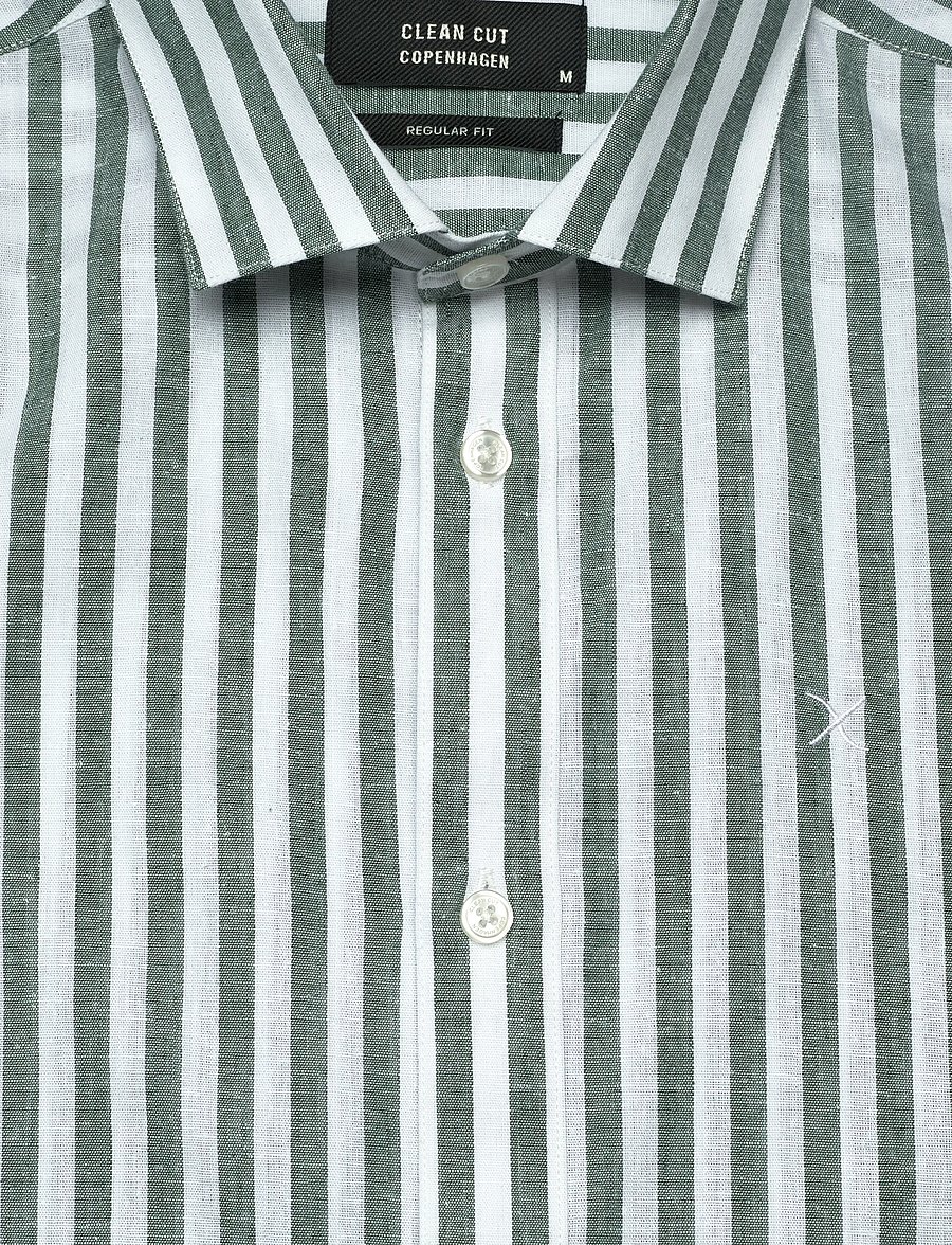 Clean Cut Copenhagen - Jamie cotton/Linen striped shirt - chemises à rayures - dark green/ecru - 2