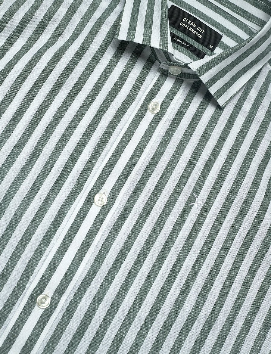 Clean Cut Copenhagen - Jamie cotton/Linen striped shirt - chemises à rayures - dark green/ecru - 3