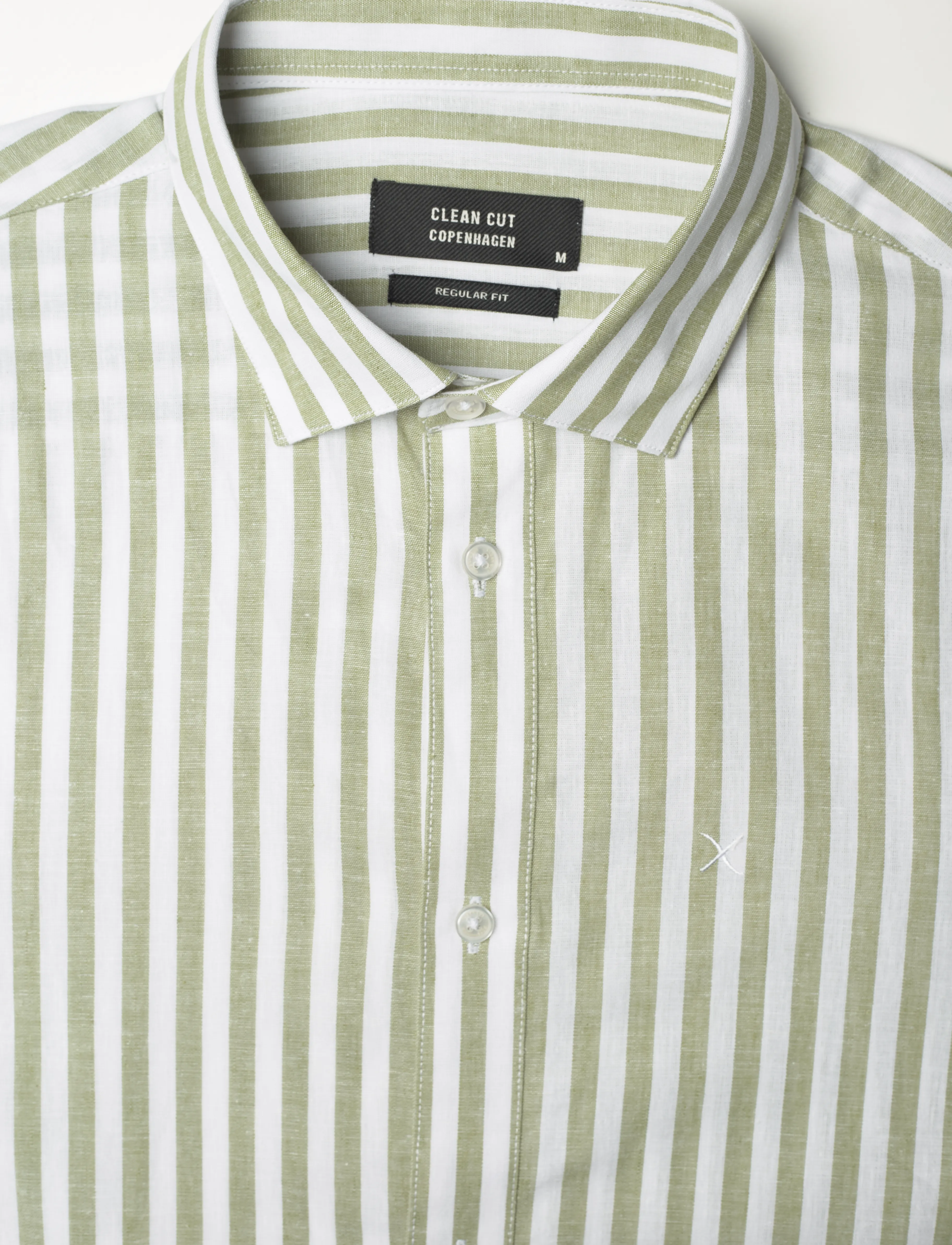 Clean Cut Copenhagen - Jamie cotton/Linen striped shirt - hørskjorter - green/ecru - 3