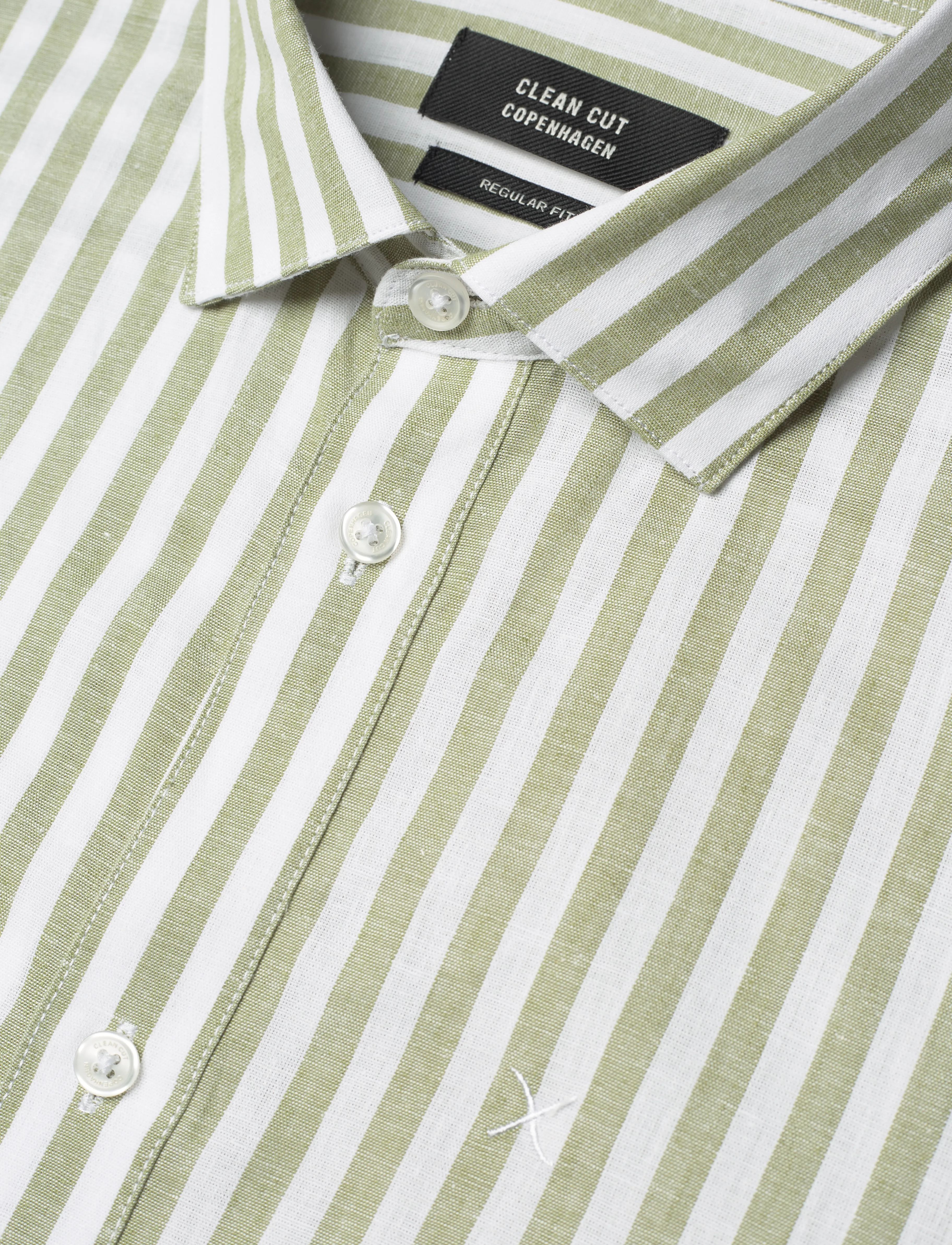 Clean Cut Copenhagen - Jamie cotton/Linen striped shirt - hørskjorter - green/ecru - 4