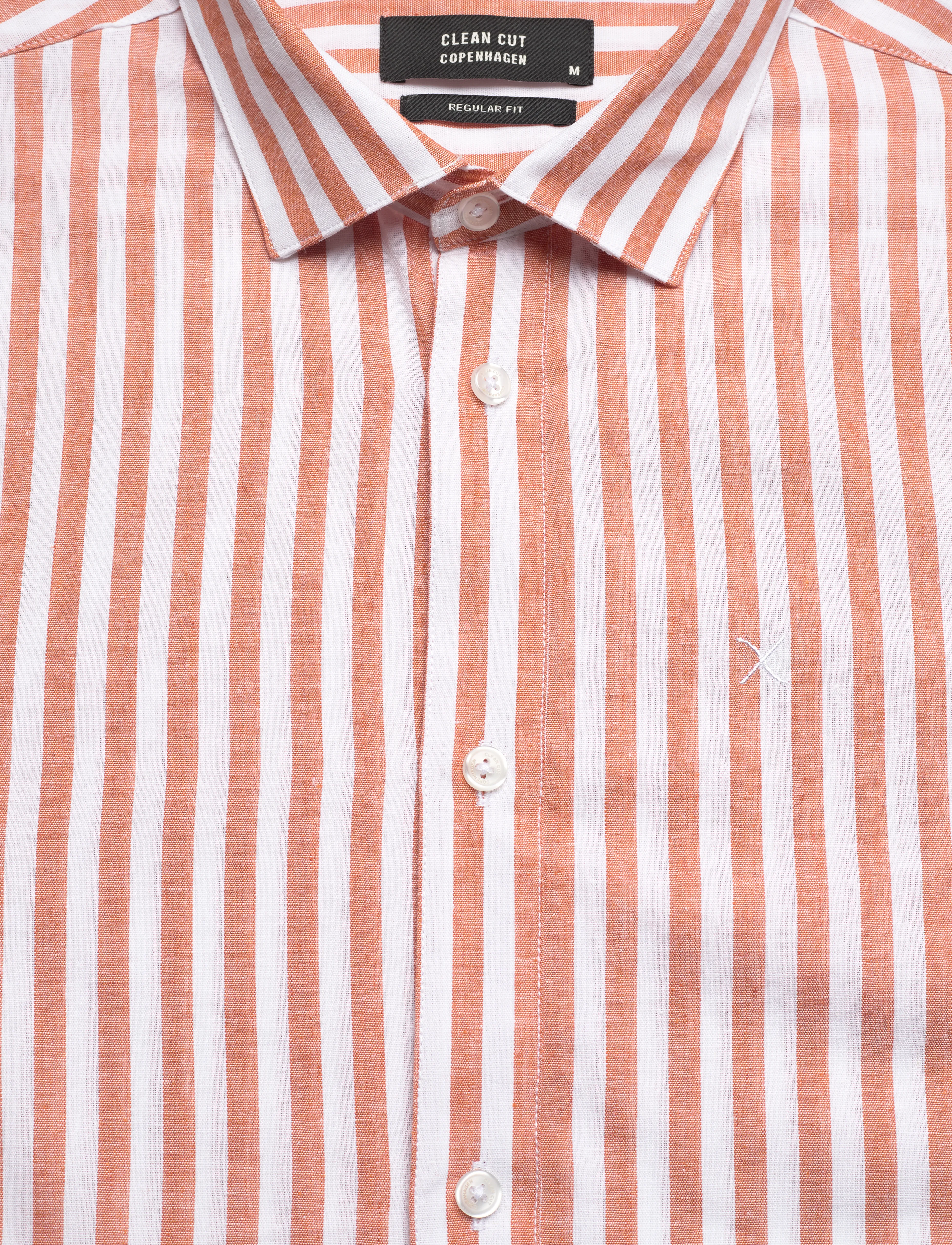 Clean Cut Copenhagen - Jamie cotton/Linen striped shirt - hørskjorter - orange/ecru - 3