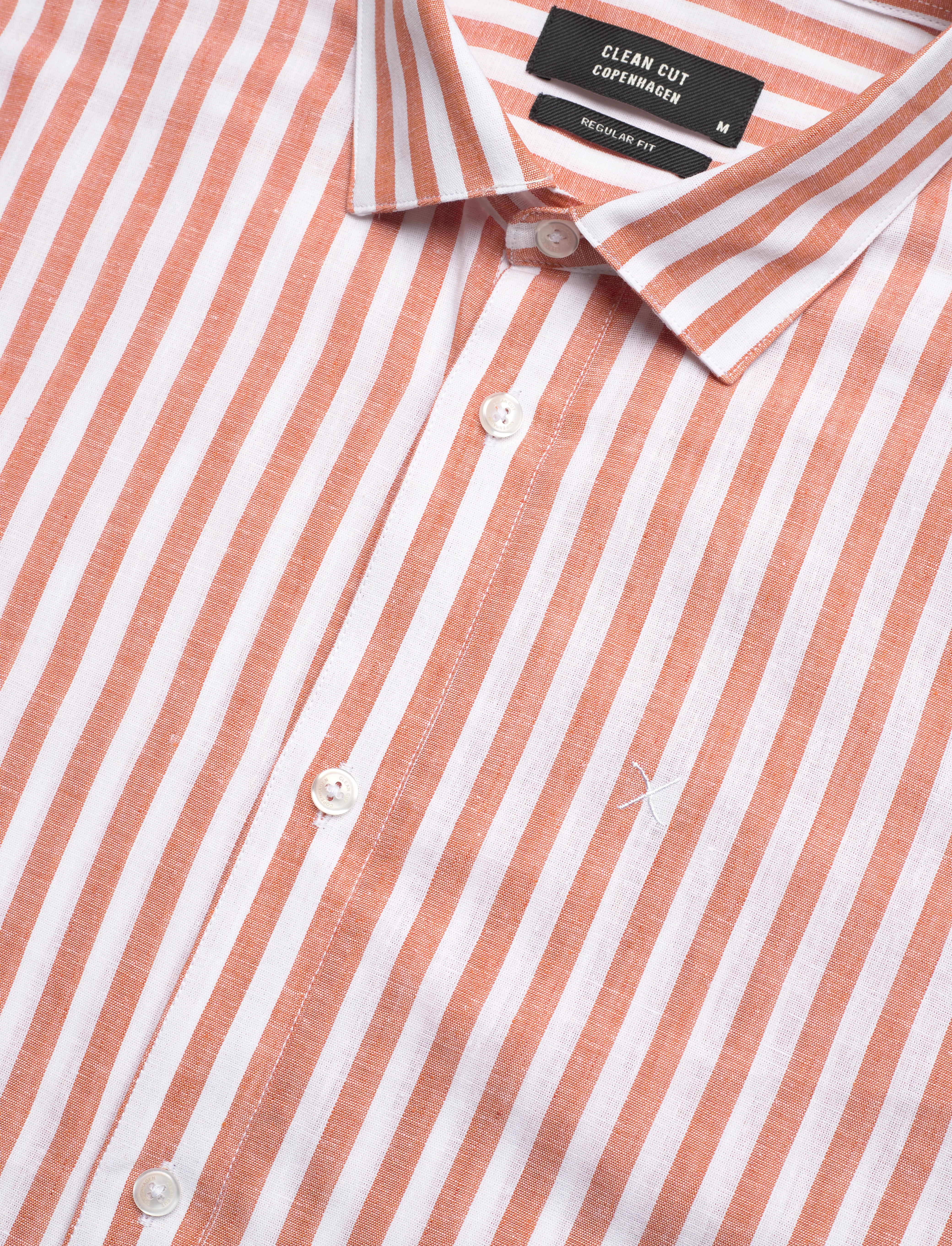 Clean Cut Copenhagen - Jamie cotton/Linen striped shirt - hørskjorter - orange/ecru - 4