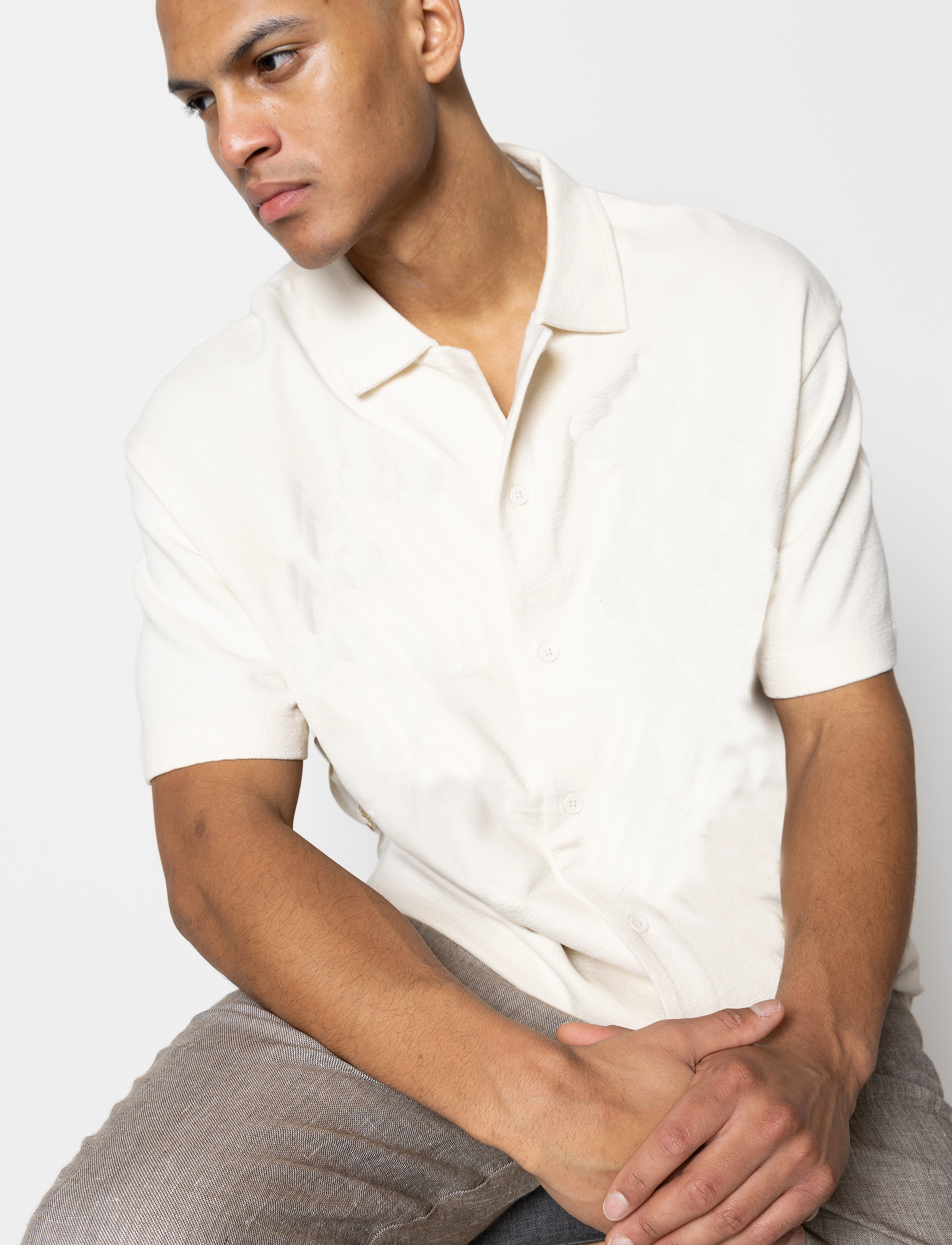 Clean Cut Copenhagen Calton Structured Shirt S/S - Riided - ECRU / cream