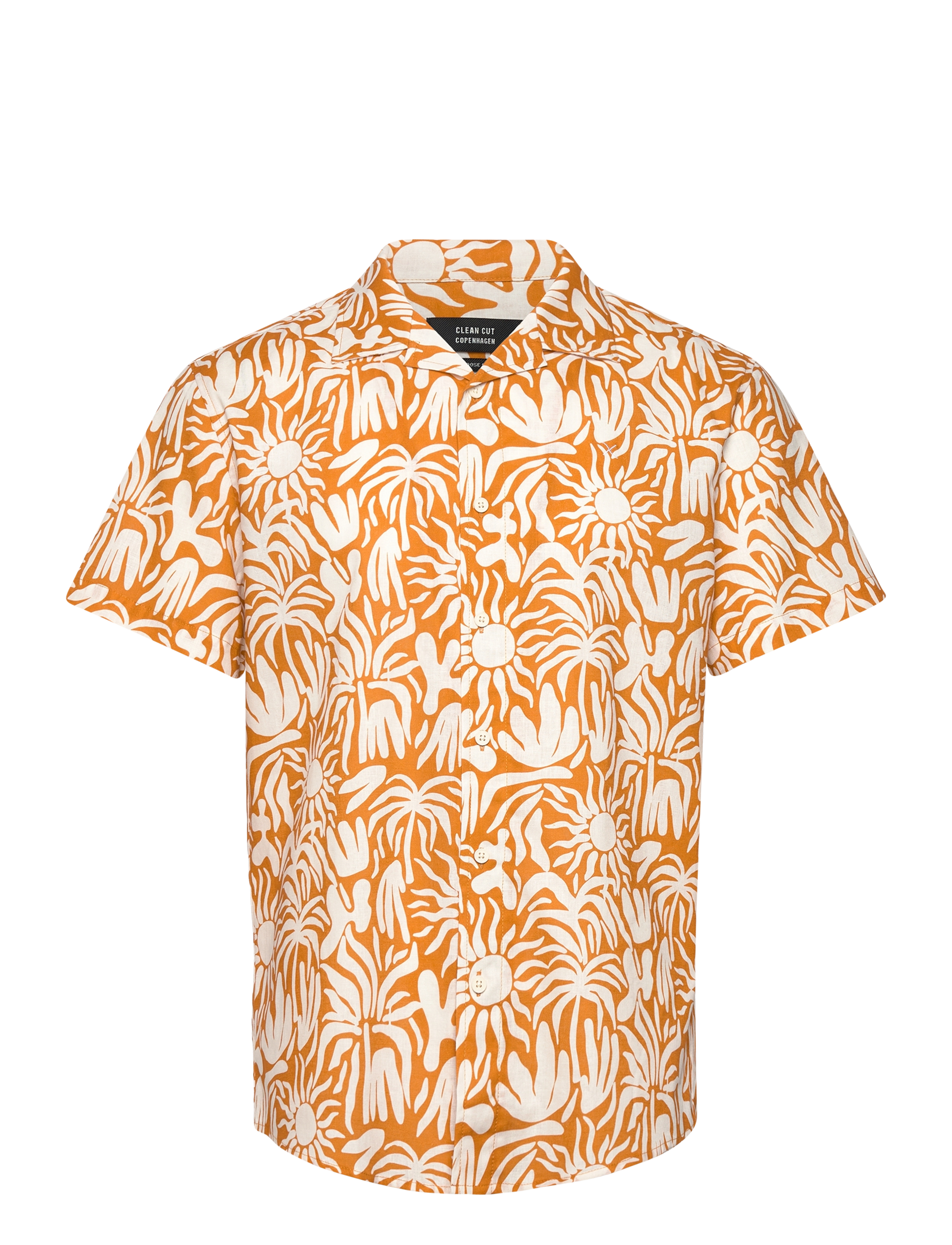 Clean Cut Copenhagen - Bowling Noam Cotton Linen Shirt S/S - orange/ecru - 1