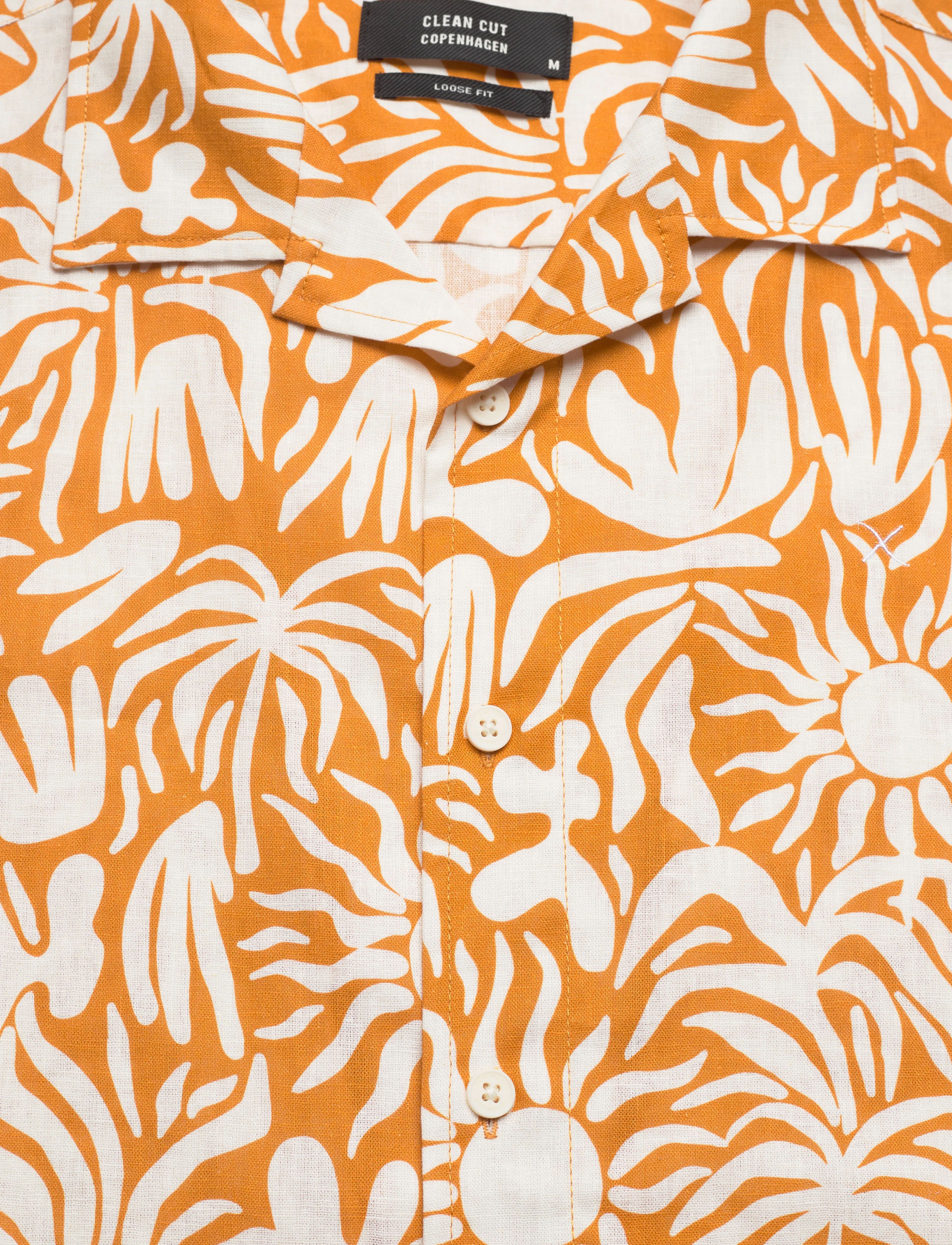 Clean Cut Copenhagen - Bowling Noam Cotton Linen Shirt S/S - orange/ecru - 3
