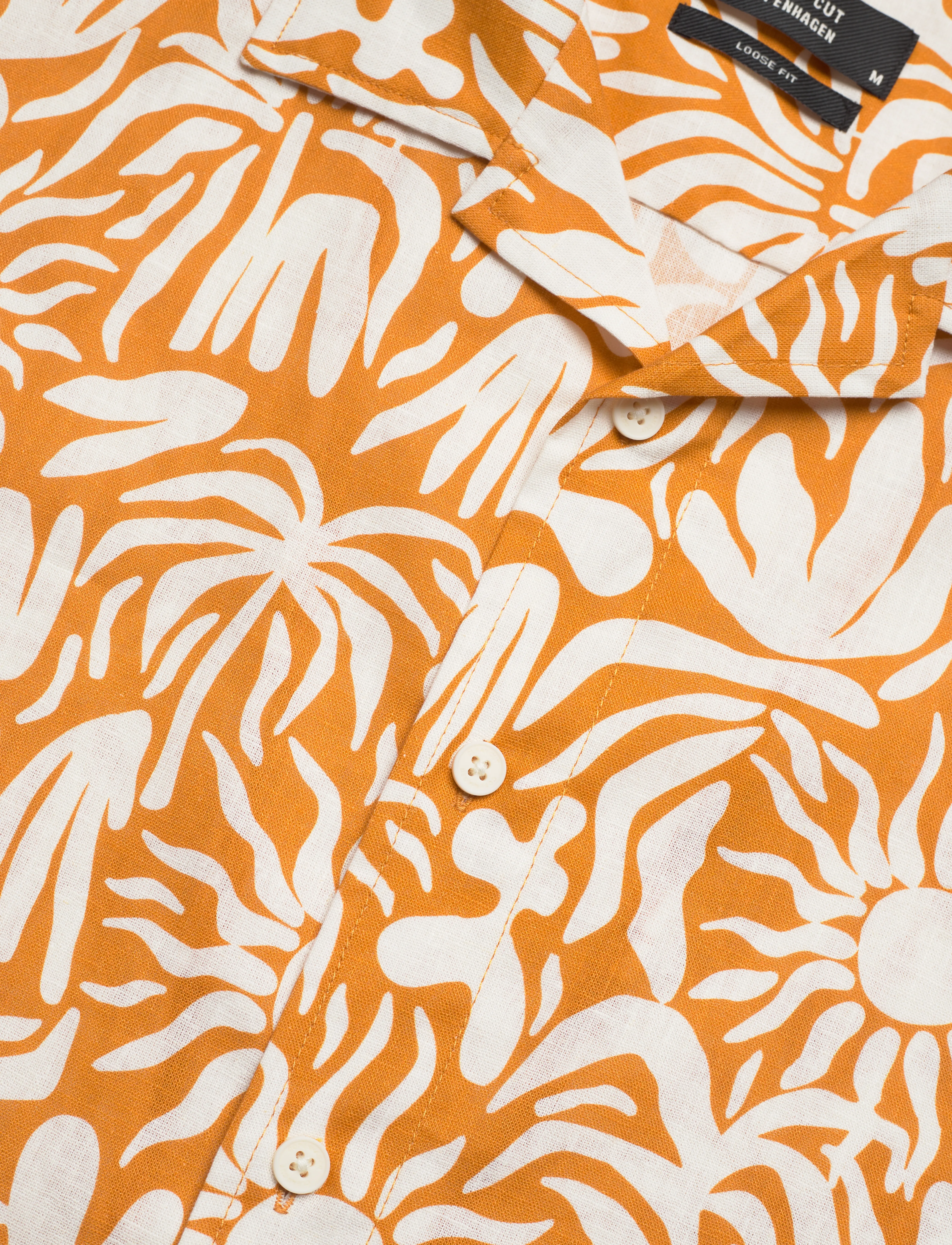 Clean Cut Copenhagen - Bowling Noam Cotton Linen Shirt S/S - orange/ecru - 4