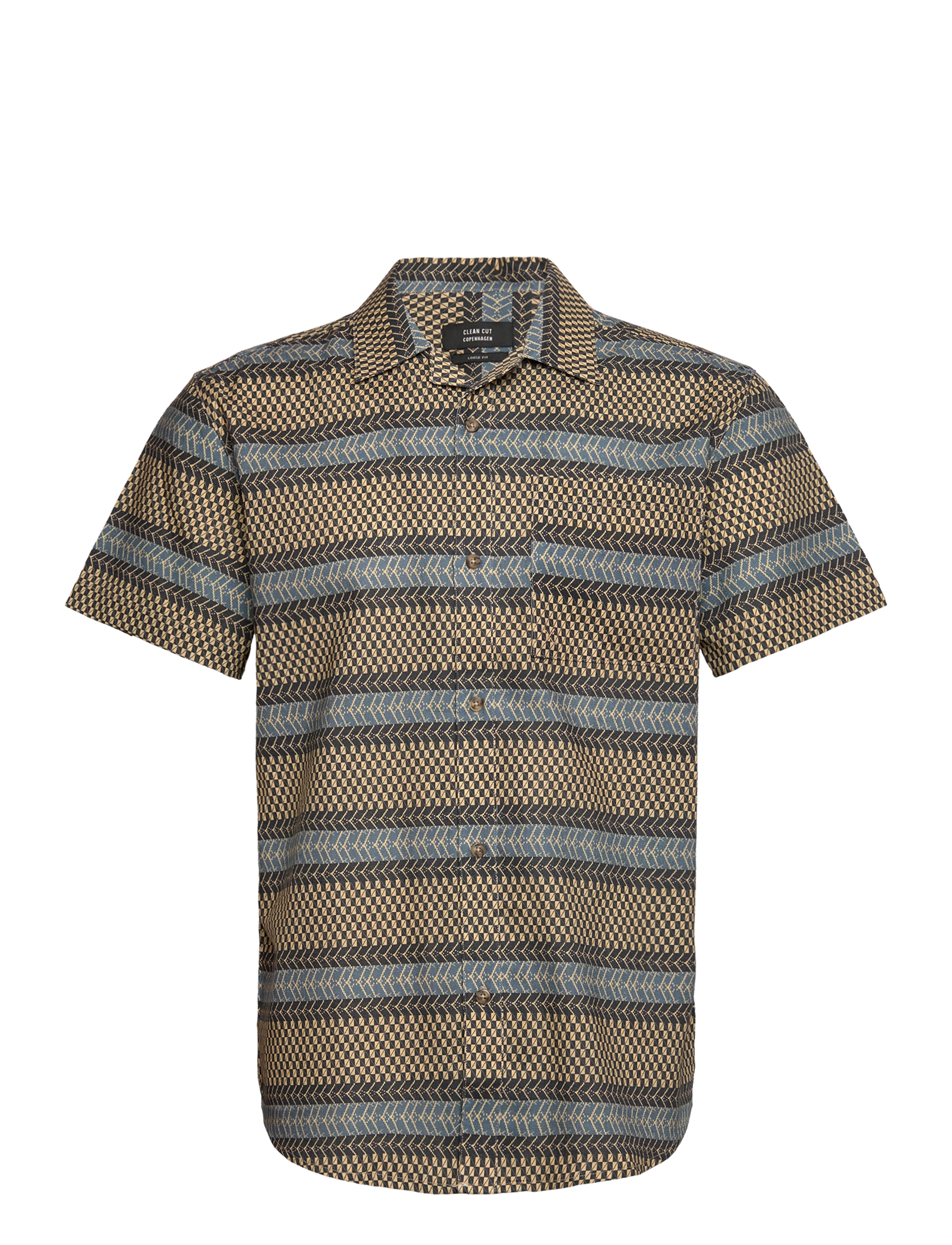 Clean Cut Copenhagen - Bowling Anton Cotton Linen Shirt S/ - khaki/navy stripe - 1