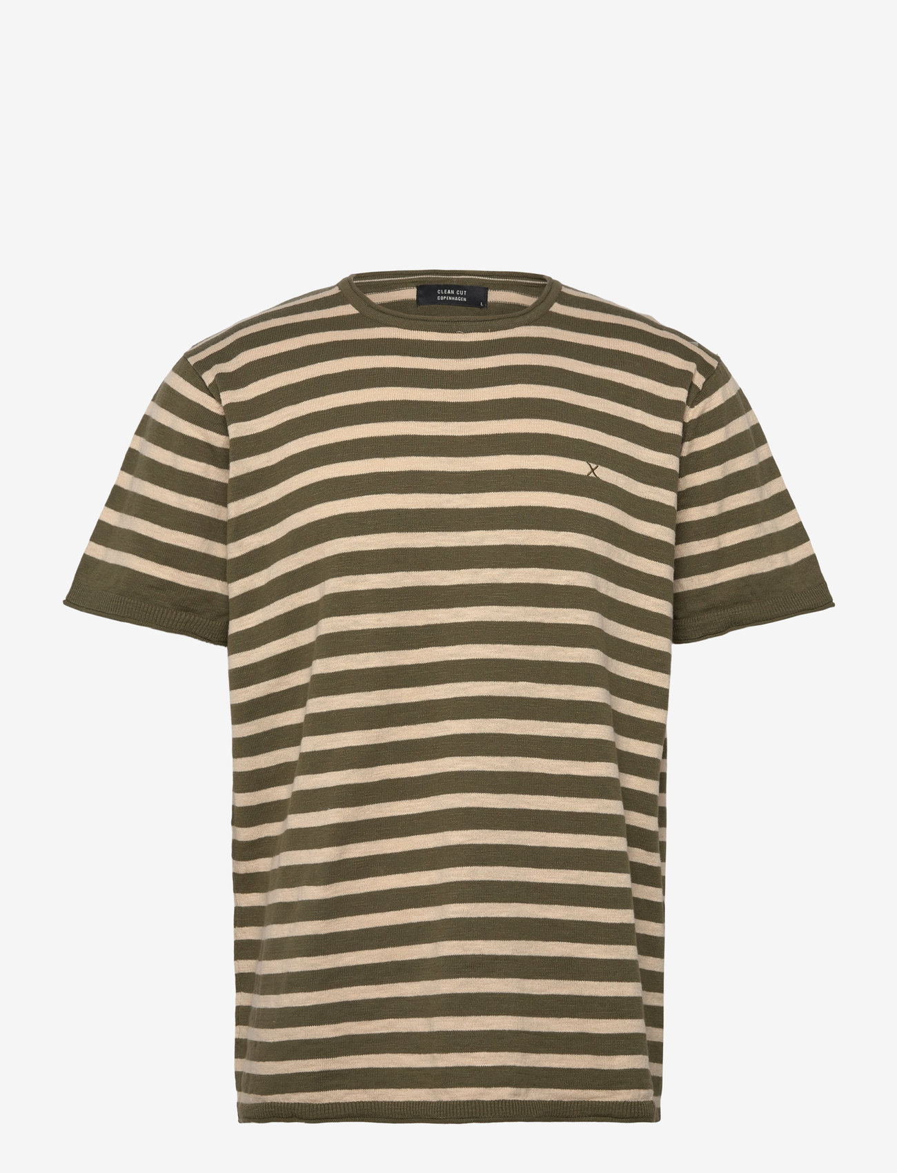 Clean Cut Copenhagen - Thomas knitted striped t-shirt - kurzärmelig - army/ecru striped - 1