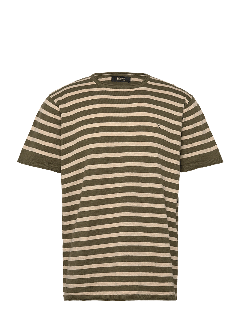 Clean Cut Copenhagen - Thomas knitted striped t-shirt - kurzärmelig - army/ecru striped - 1