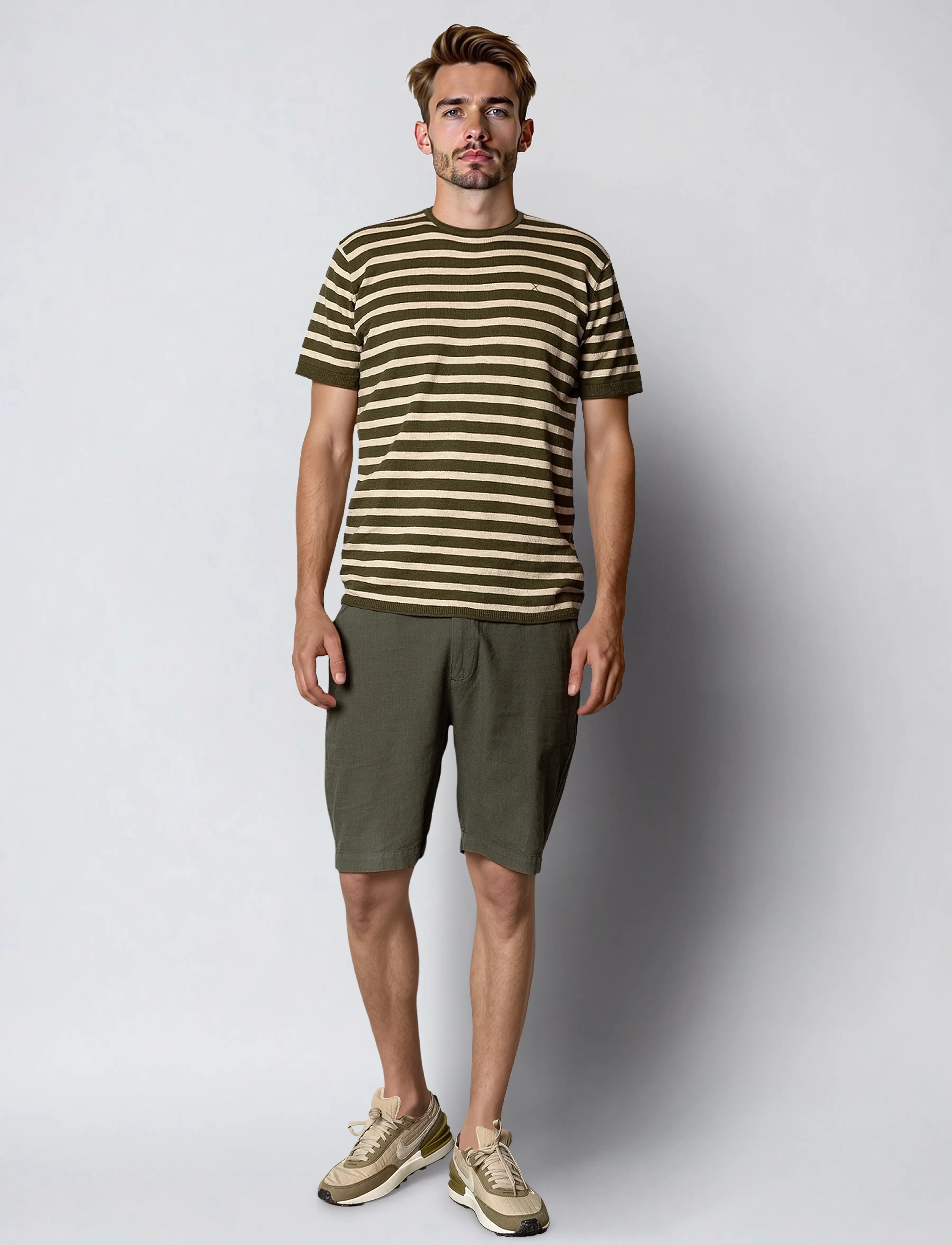 Clean Cut Copenhagen - Thomas knitted striped t-shirt - army/ecru striped - 4