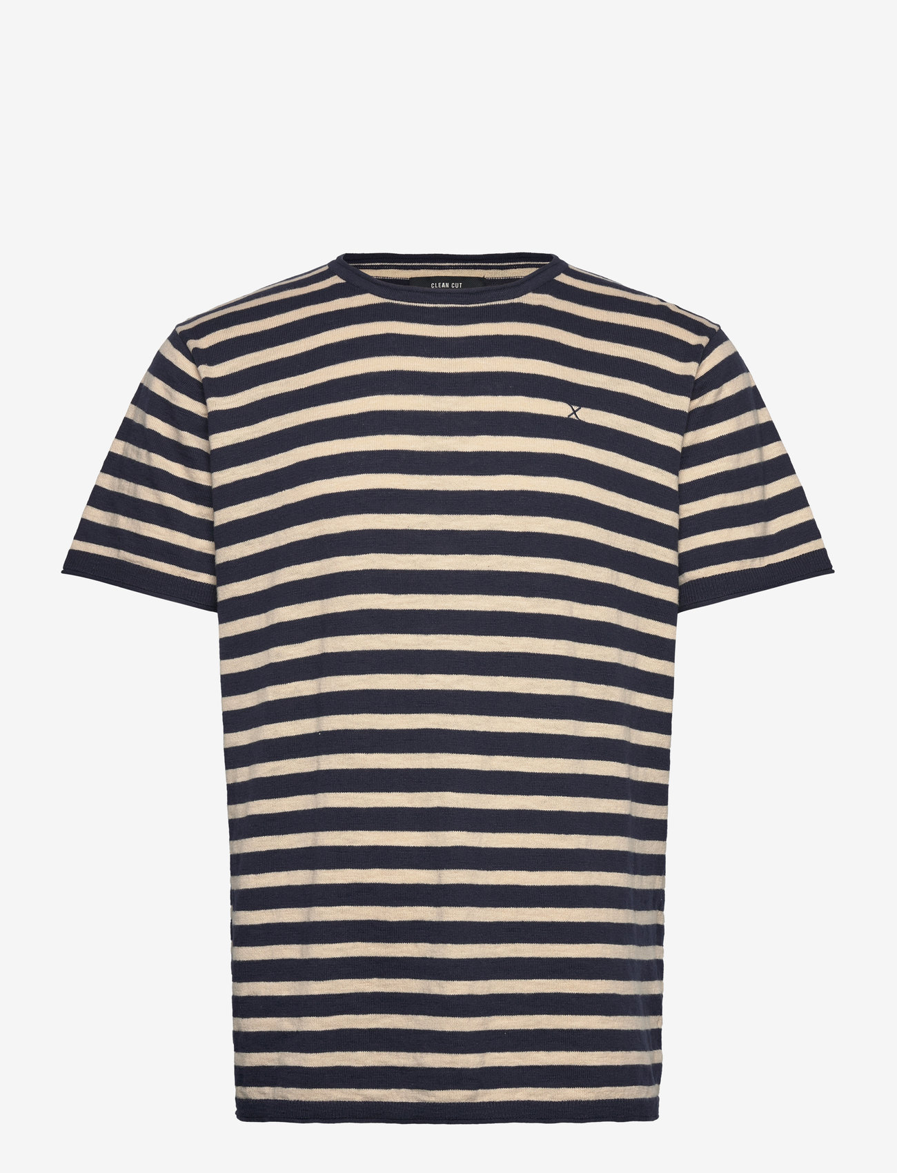 Clean Cut Copenhagen - Thomas knitted striped t-shirt - short-sleeved t-shirts - navy/ecru striped - 1