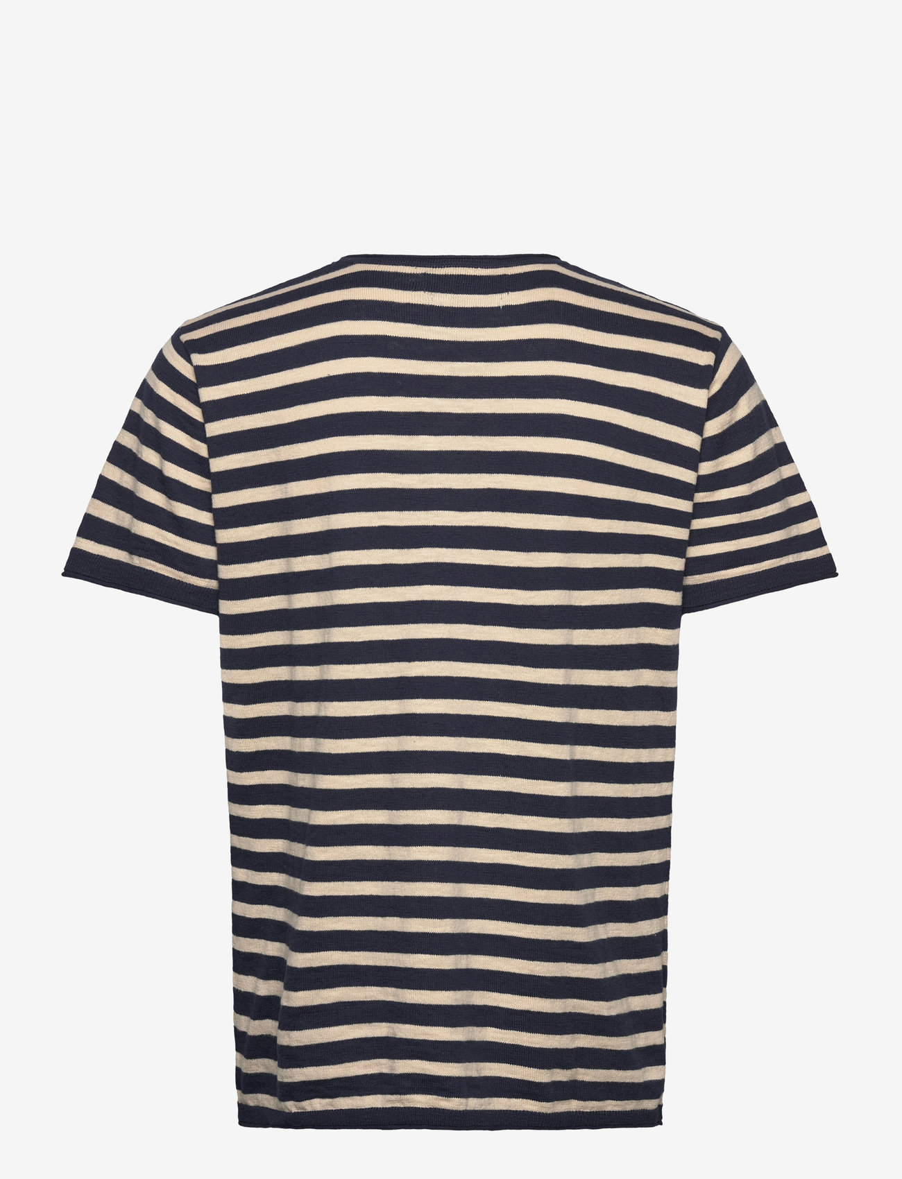 Clean Cut Copenhagen - Thomas knitted striped t-shirt - short-sleeved t-shirts - navy/ecru striped - 2