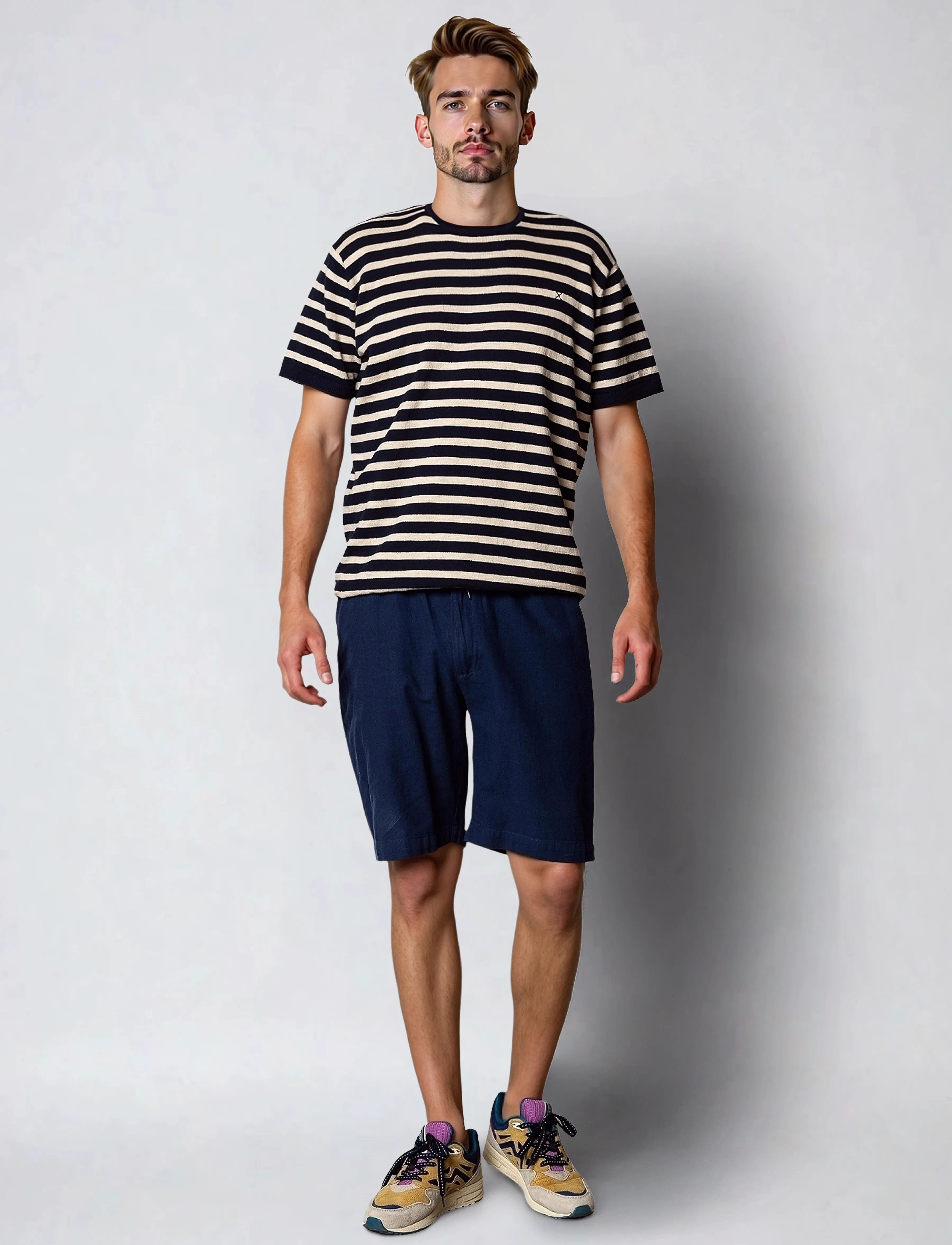 Clean Cut Copenhagen - Thomas knitted striped t-shirt - navy/ecru striped - 4