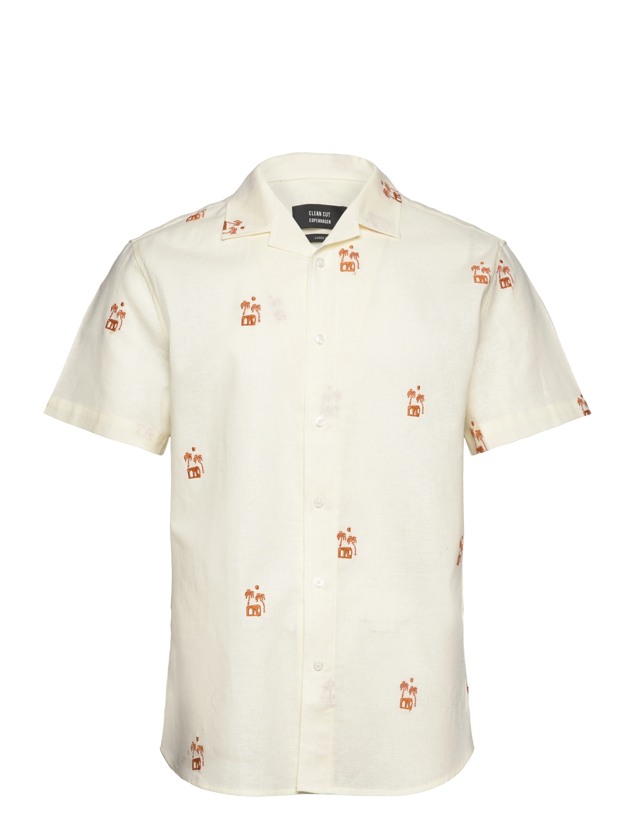Clean Cut Copenhagen - Bowling Felix Cotton Linen Shirt S/ - off white/orange - 1