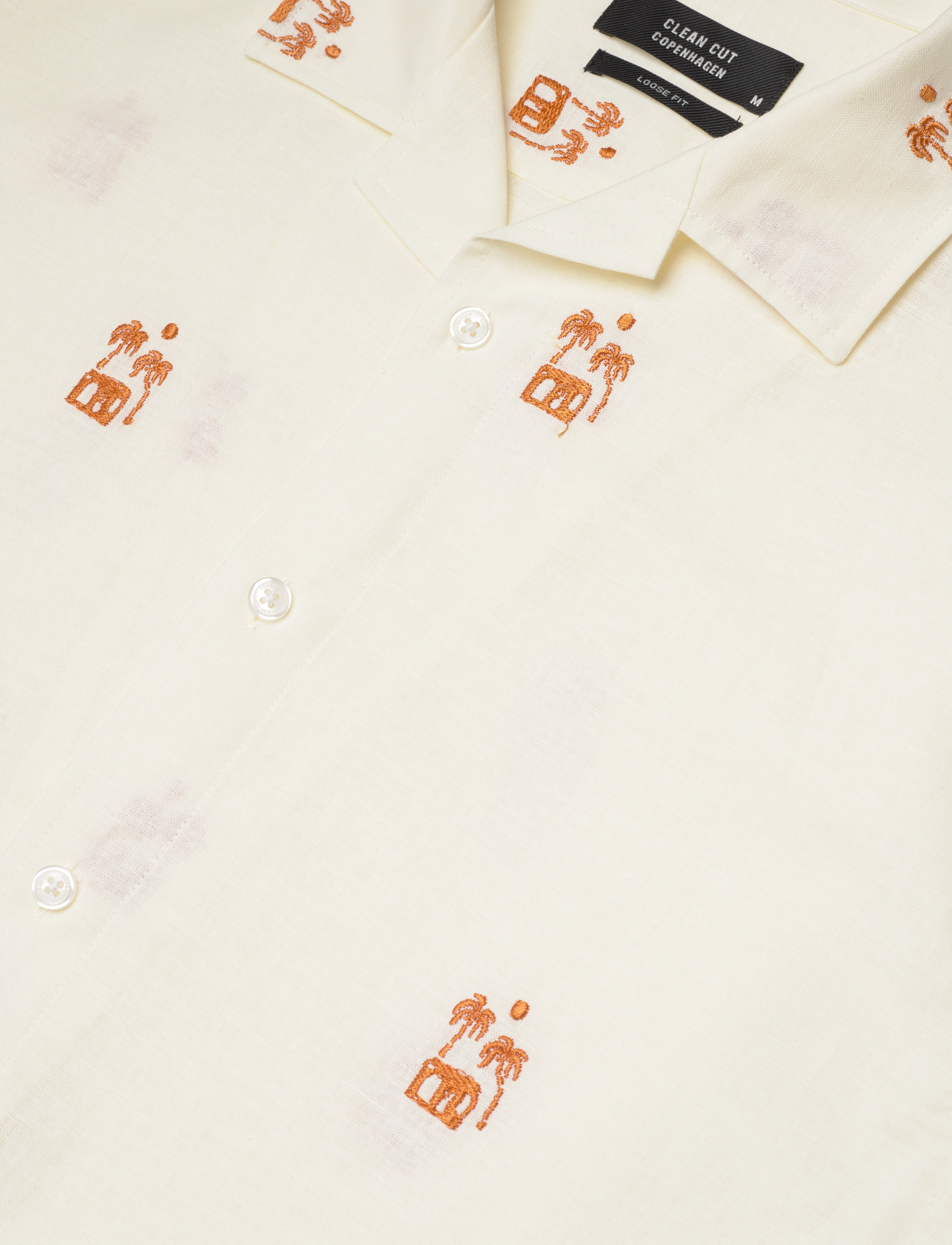 Clean Cut Copenhagen - Bowling Felix Cotton Linen Shirt S/ - off white/orange - 4