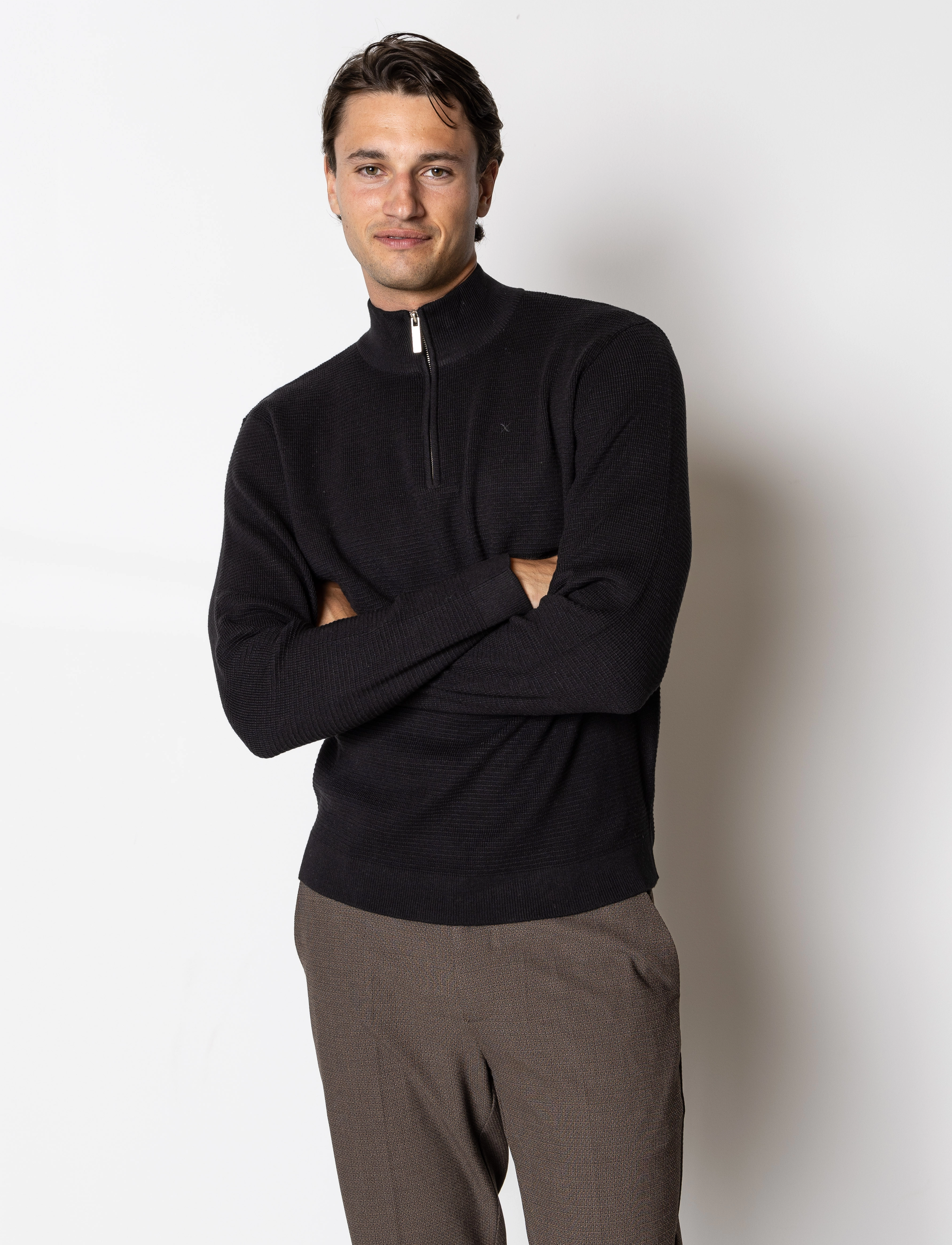 Clean Cut Copenhagen Oscar Half-Zip Knit, Mænd, Halv Lynlås Strik, Sort, Str: XXL
