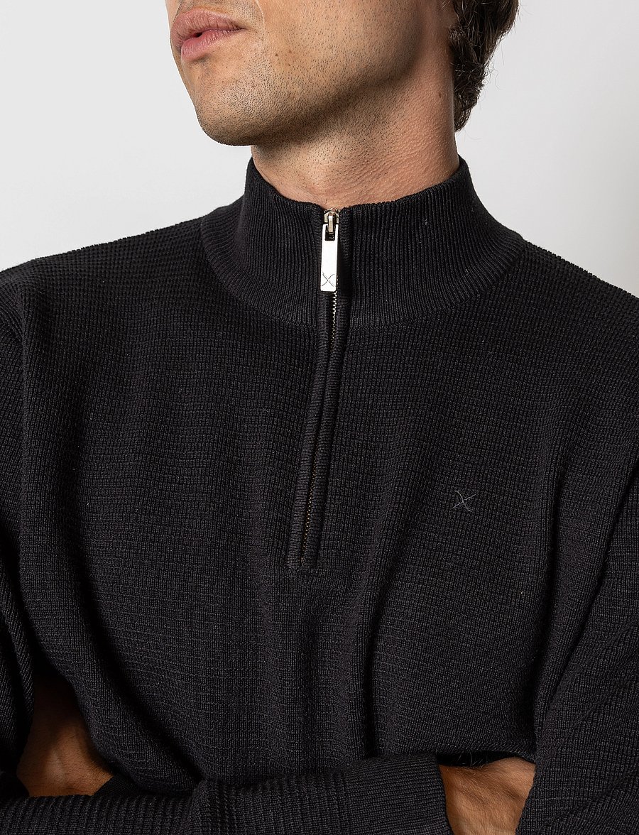 Clean Cut Copenhagen - Oscar half-zip knit - poolpika lukuga džemprid - black - 3