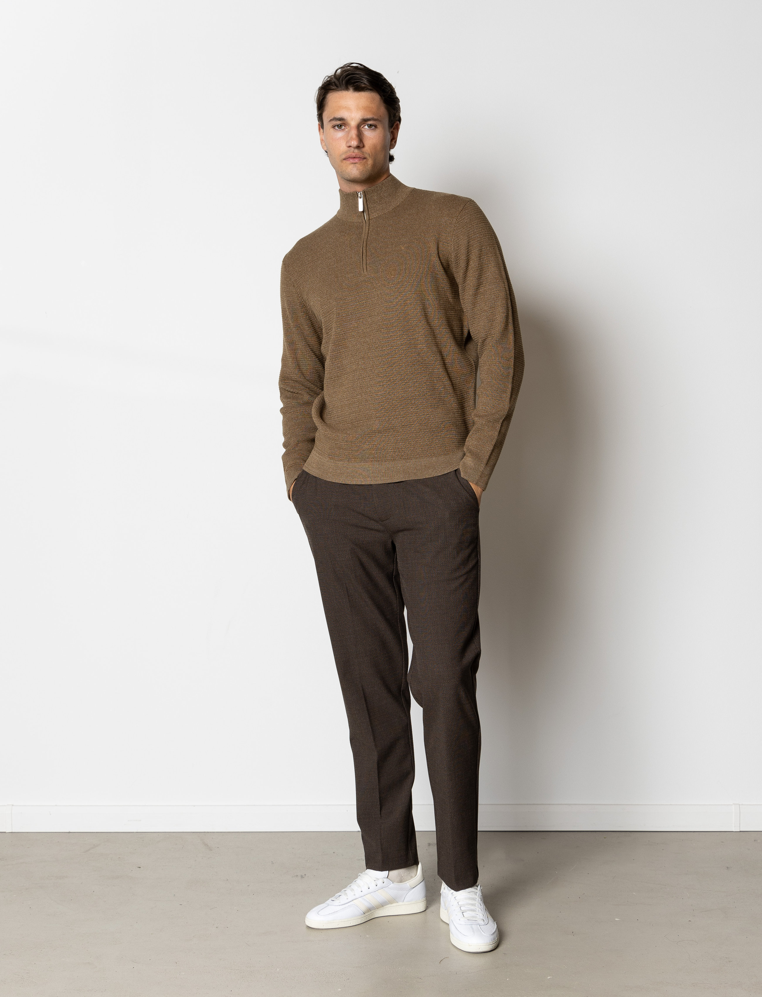 Clean Cut Copenhagen - Oscar half-zip knit - half zip jumpers - brown melangÈ - 3