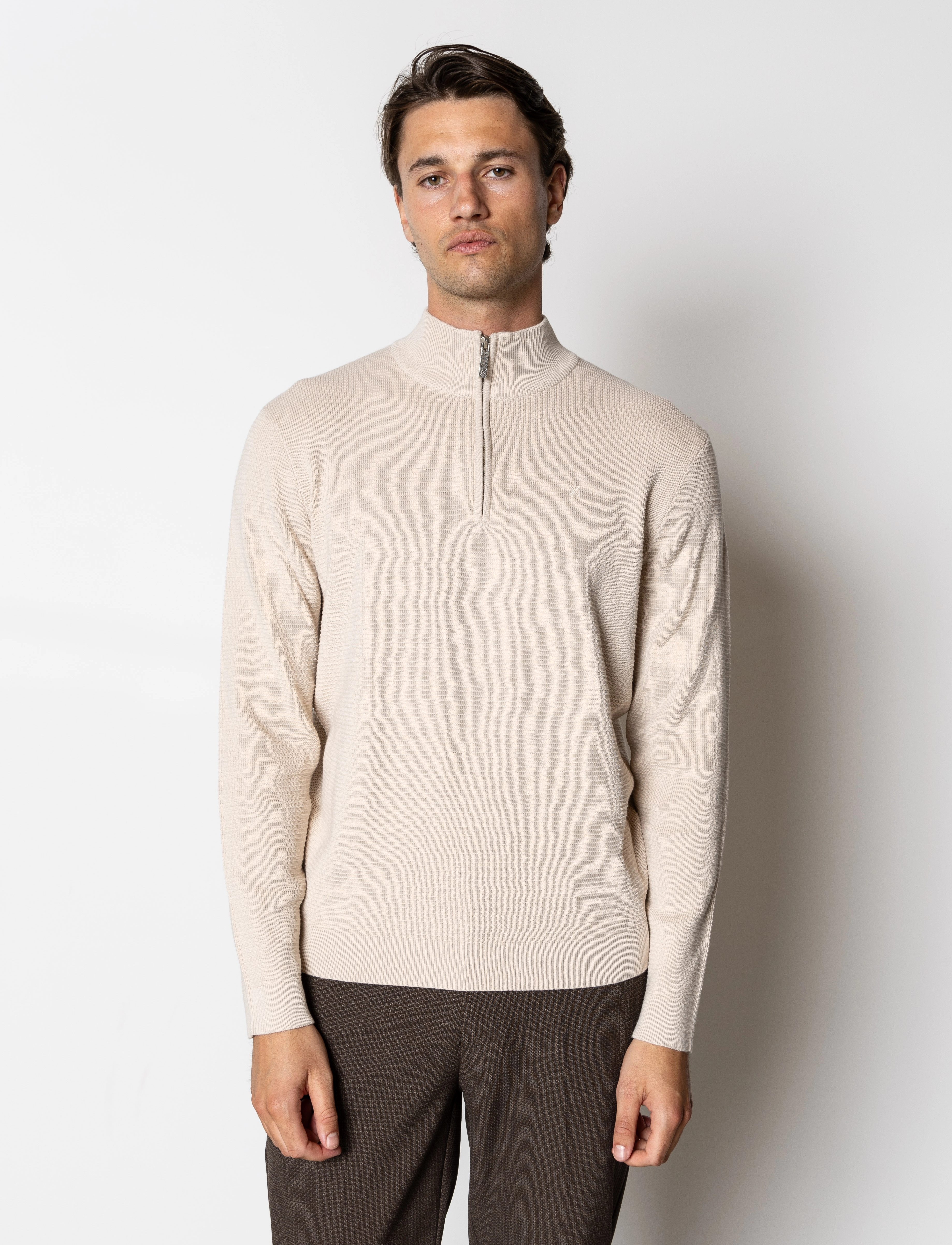 Clean Cut Copenhagen Oscar half-zip knit - Looks for less - ECRU MELANGE / cream