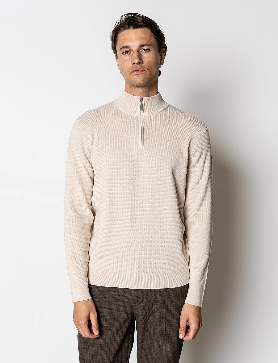 Clean Cut Copenhagen - Oscar half-zip knit - pullover mit halbem reißverschluss - ecru melange - 0