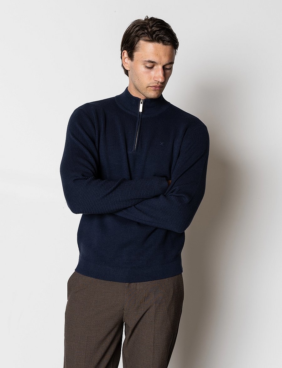 Clean Cut Copenhagen - Oscar half-zip knit - poolpika lukuga džemprid - navy - 3