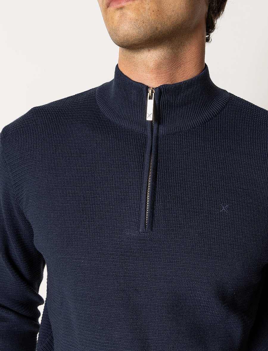 Clean Cut Copenhagen - Oscar half-zip knit - poolpika lukuga džemprid - navy - 4