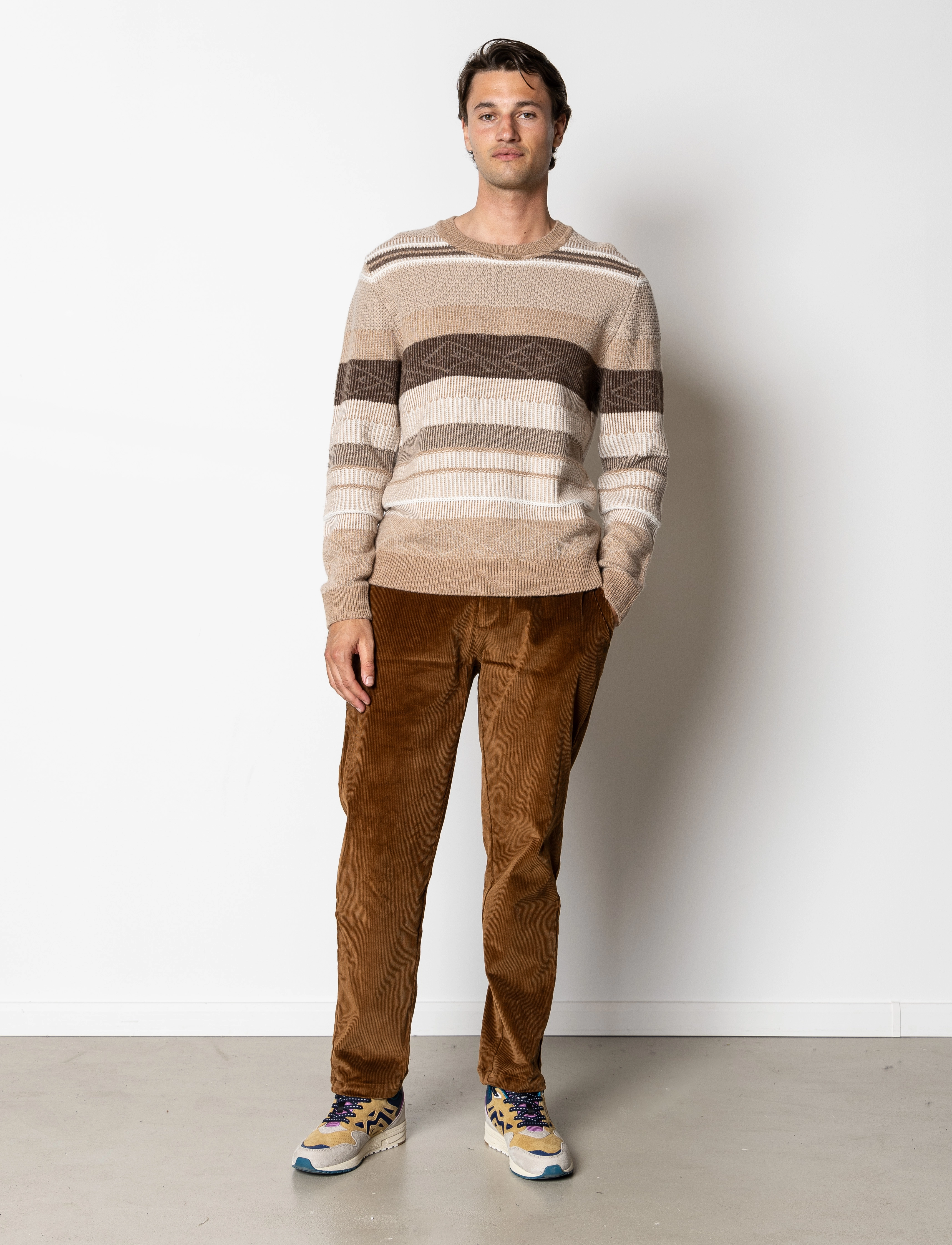 Clean Cut Copenhagen - Mark wool knit - brown/dark khaki stripe - 3