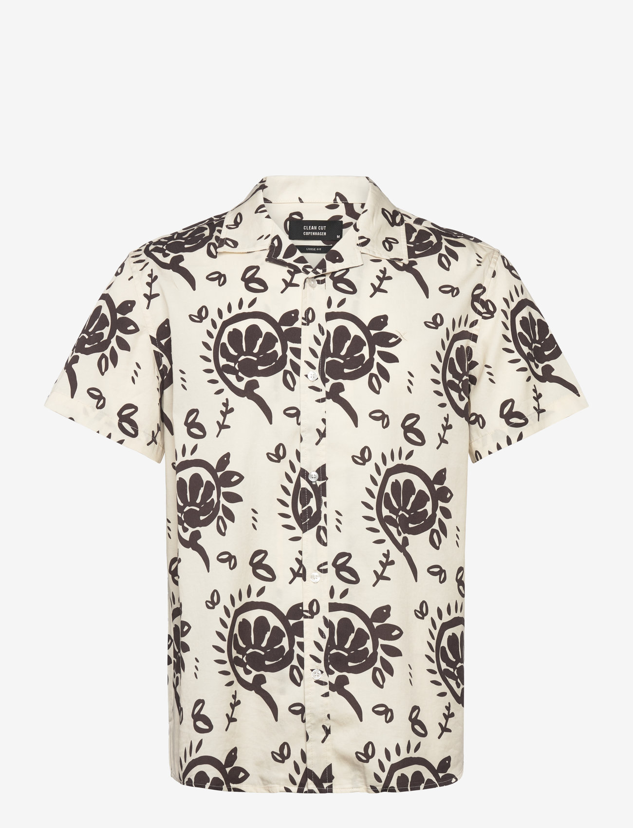 Clean Cut Copenhagen - Bowling Ricco shirt SS - marškiniai trumpomis rankovėmis - ecru/dark brown - 1