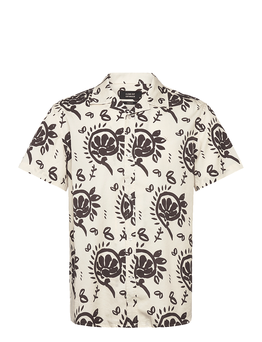 Clean Cut Copenhagen - Bowling Ricco shirt SS - kurzarmhemden - ecru/dark brown - 1