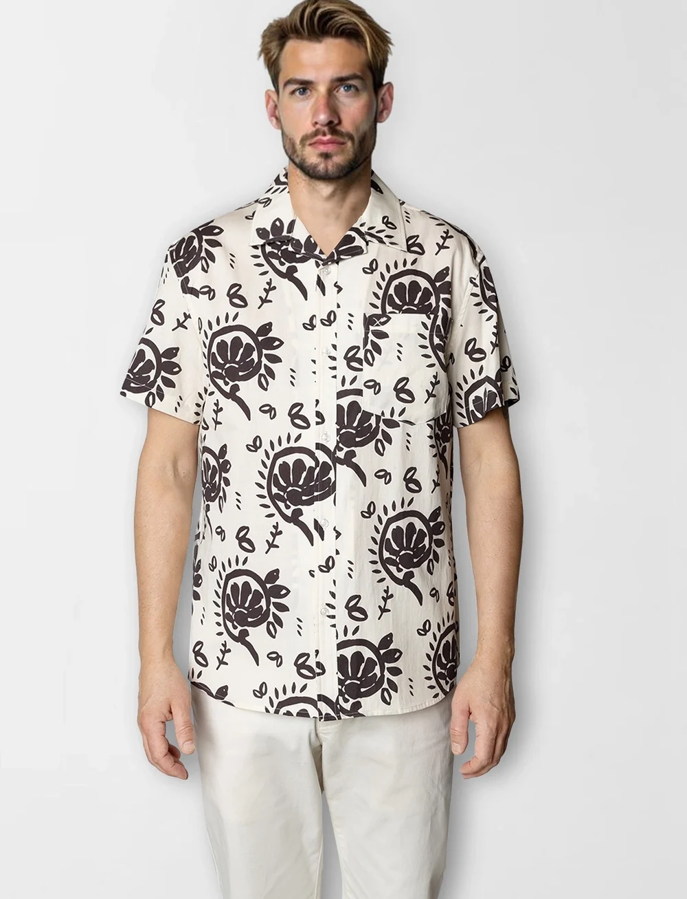 Clean Cut Copenhagen - Bowling Ricco shirt SS - krótki rękaw - ecru/dark brown - 0