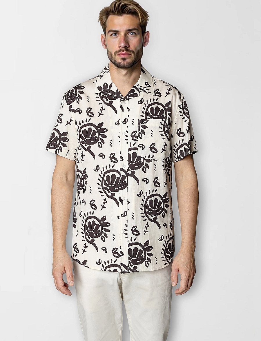 Clean Cut Copenhagen - Bowling Ricco shirt SS - kurzarmhemden - ecru/dark brown - 0