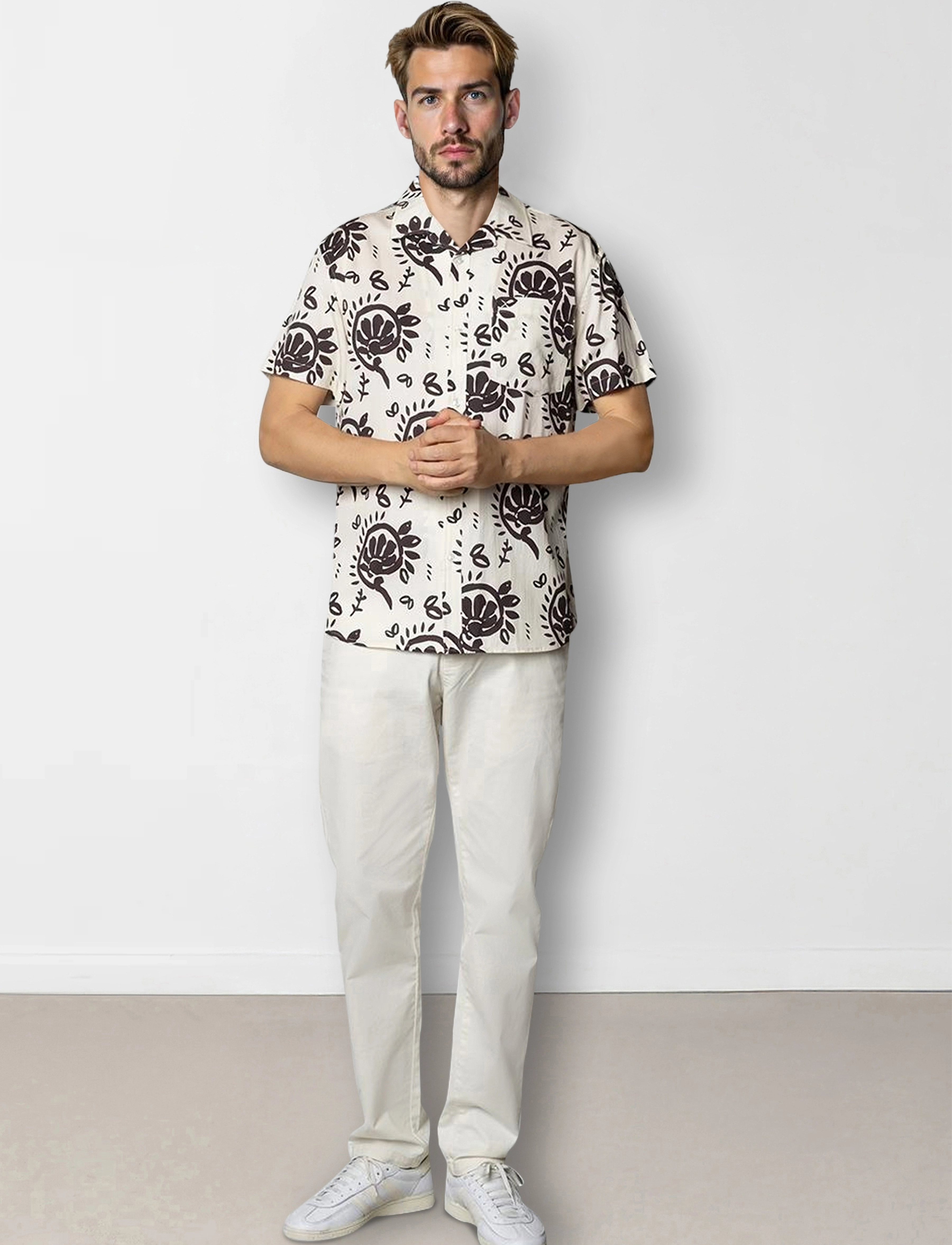 Clean Cut Copenhagen - Bowling Ricco shirt SS - kortärmade skjortor - ecru/dark brown - 4