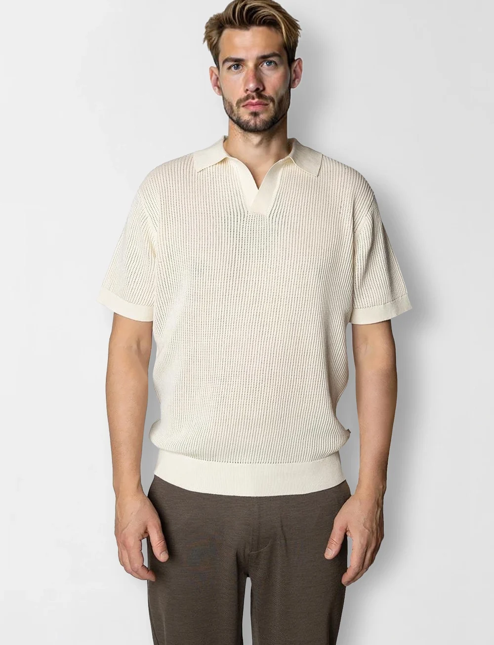 Clean Cut Copenhagen - Oliver knitted polo - gestrickte polohemden - ecru - 0
