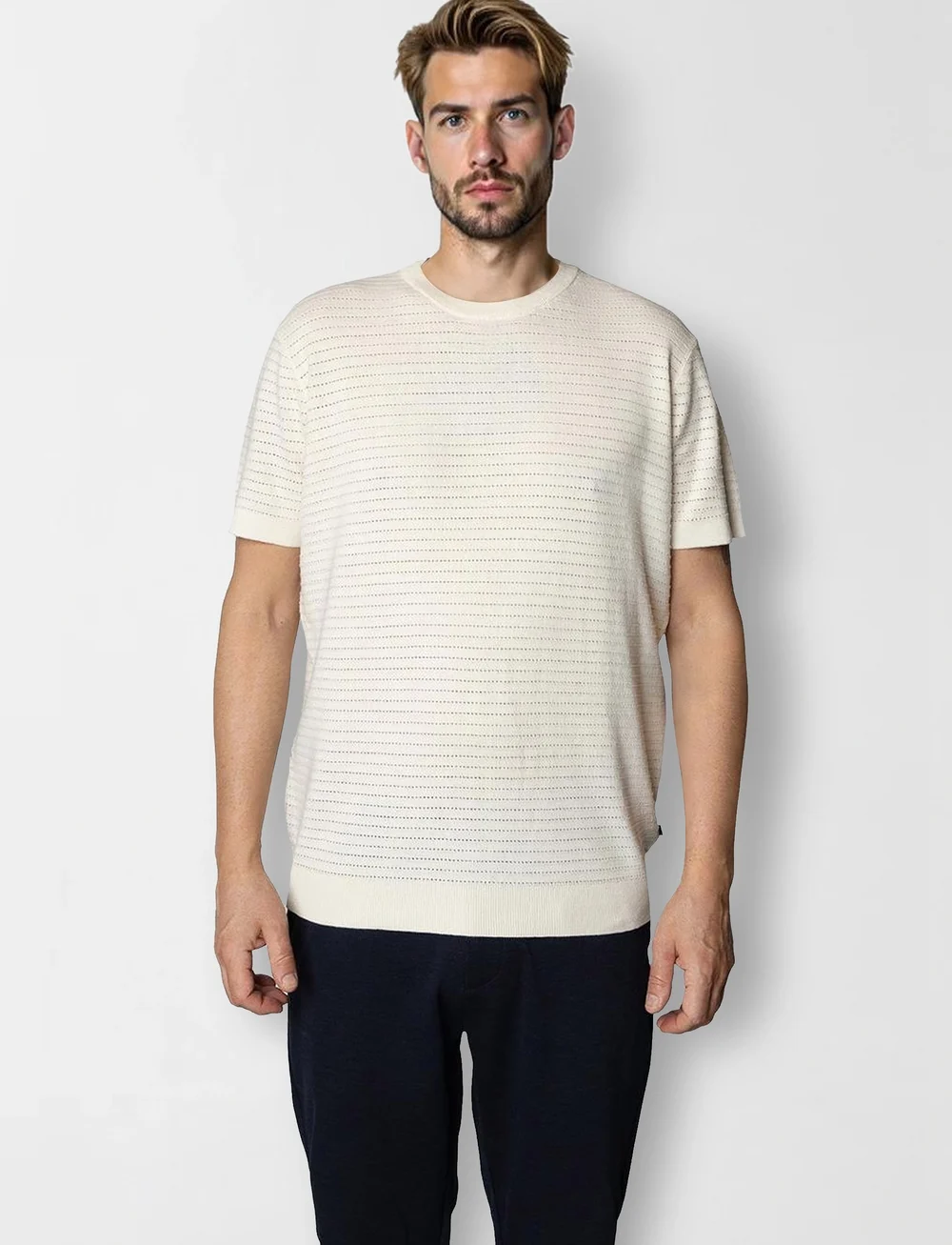 Clean Cut Copenhagen - Owen knitted t-shirt - t-shirts à manches courtes - ecru - 0