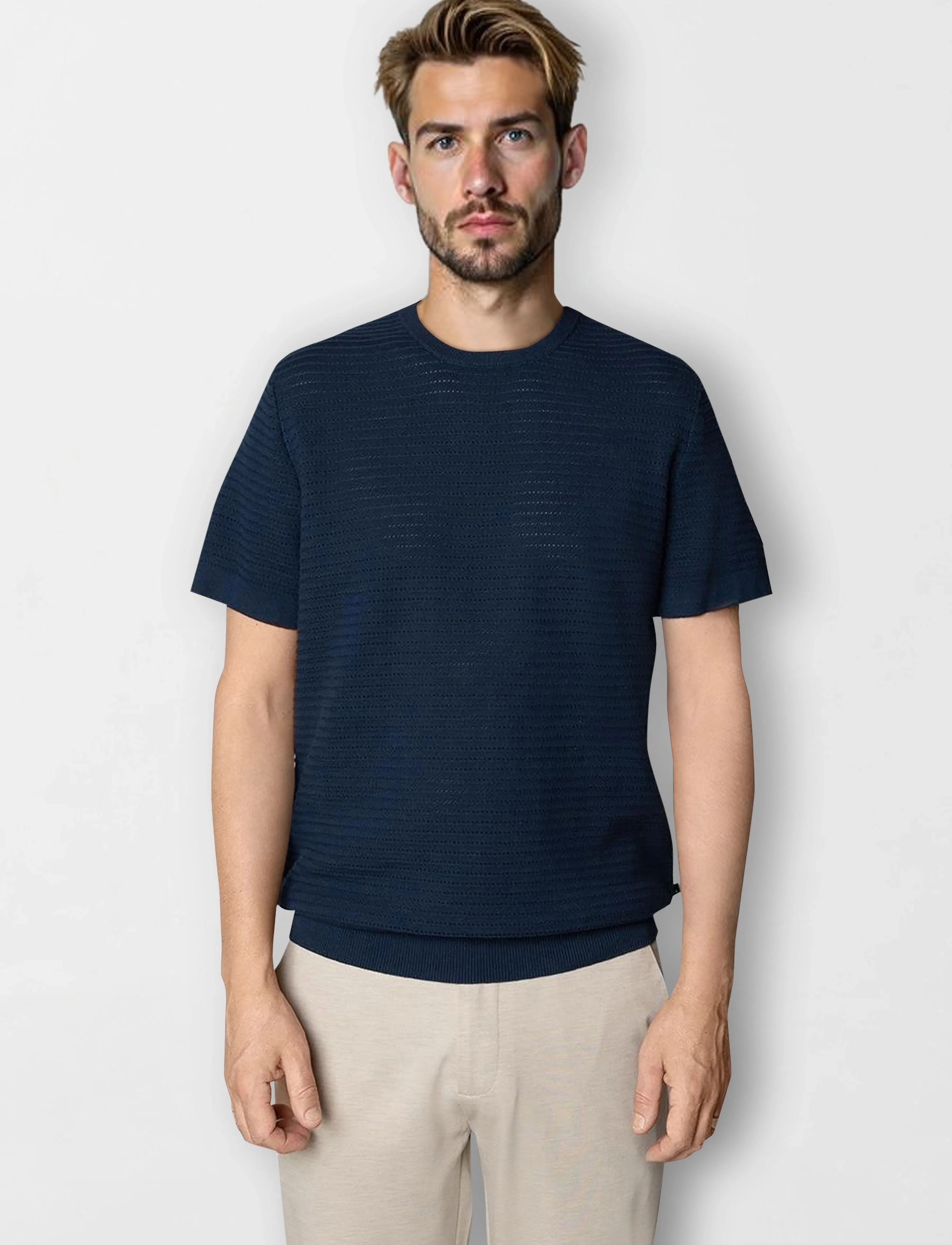 Clean Cut Copenhagen Owen knitted t-shirt - Riided - NAVY / navy