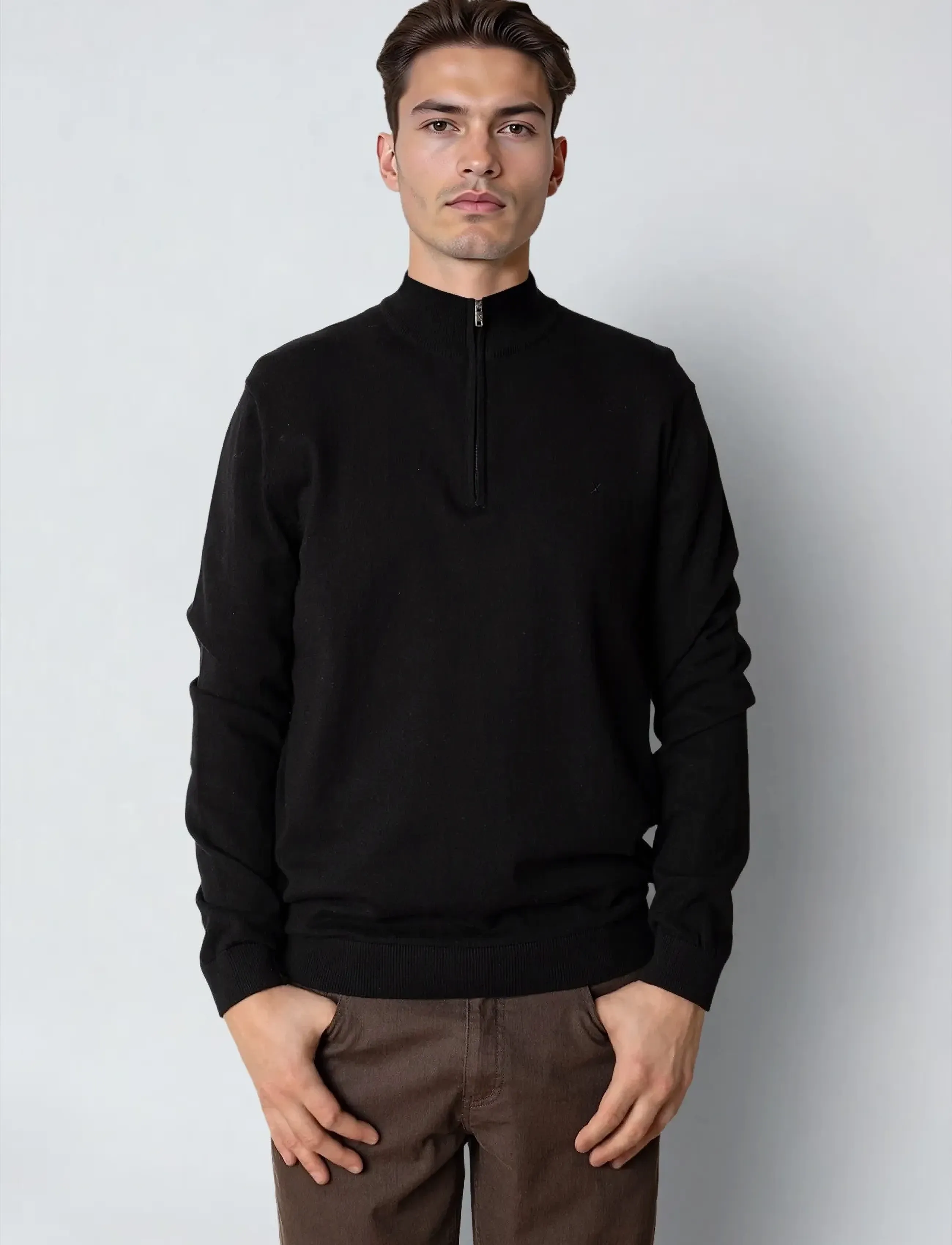 Clean Cut Copenhagen Claude Half-Zip Knit, XXL, Black, Strik > Trøjer Med Halv Lynlås, Herre