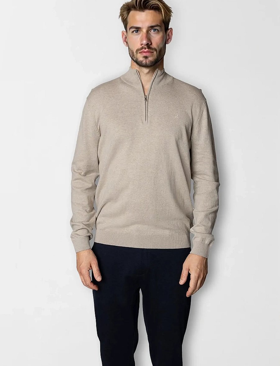 Clean Cut Copenhagen - Claude half-zip knit - half zip jumpers - ecru melange - 0
