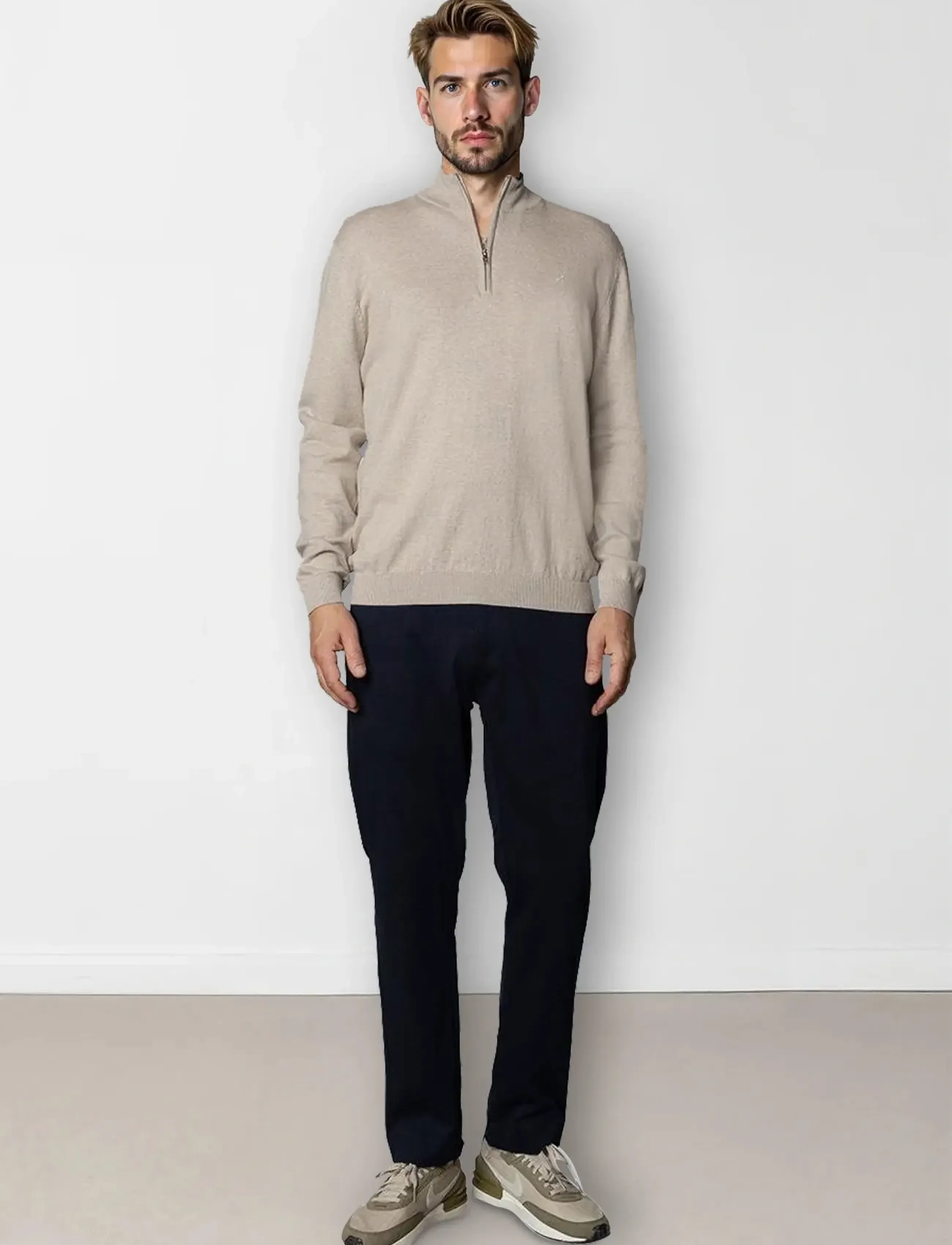 Clean Cut Copenhagen - Claude half-zip knit - halfzip strik - ecru melange - 3