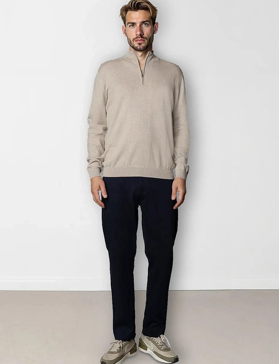 Clean Cut Copenhagen - Claude half-zip knit - half zip jumpers - ecru melange - 3