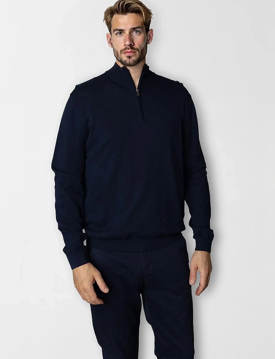 Clean Cut Copenhagen - Claude half-zip knit - pullover mit halbem reißverschluss - navy melange - 0