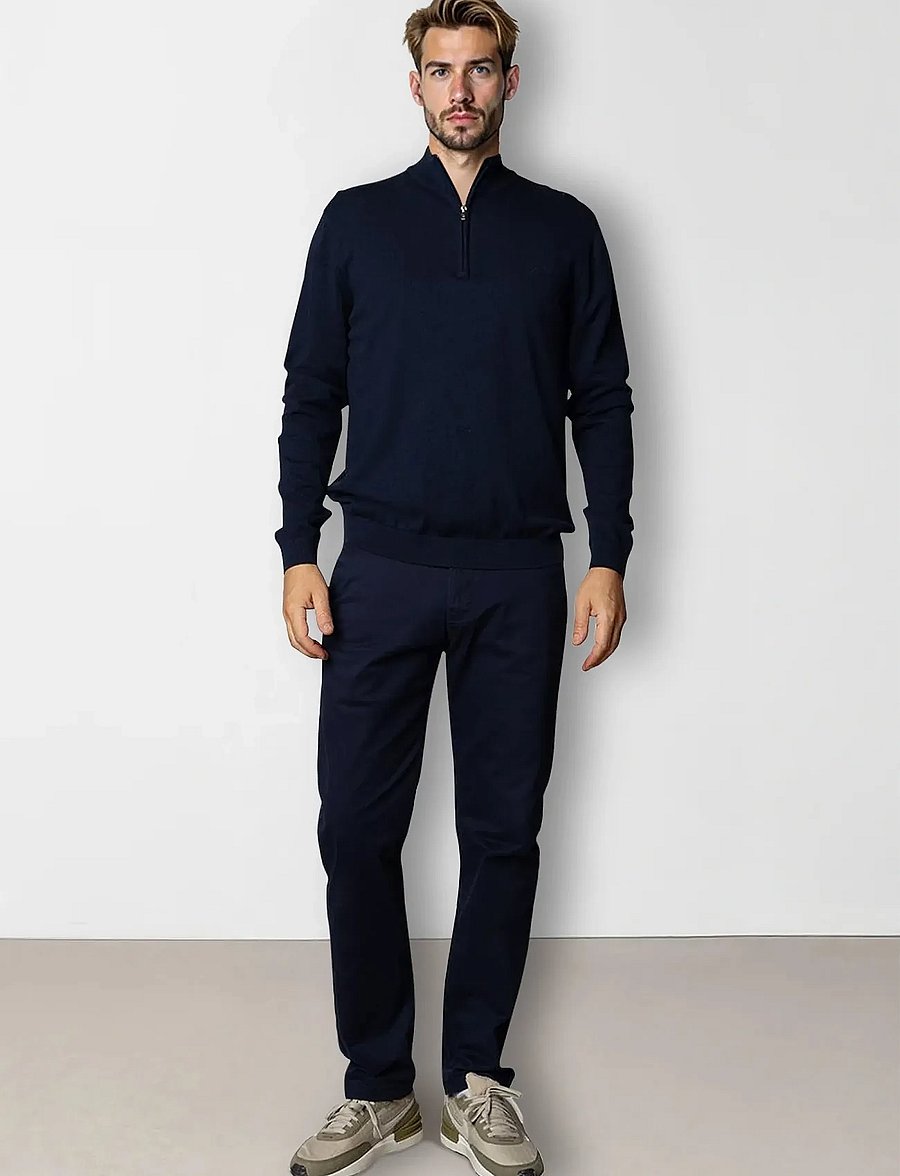 Clean Cut Copenhagen - Claude half-zip knit - pullover mit halbem reißverschluss - navy melange - 3