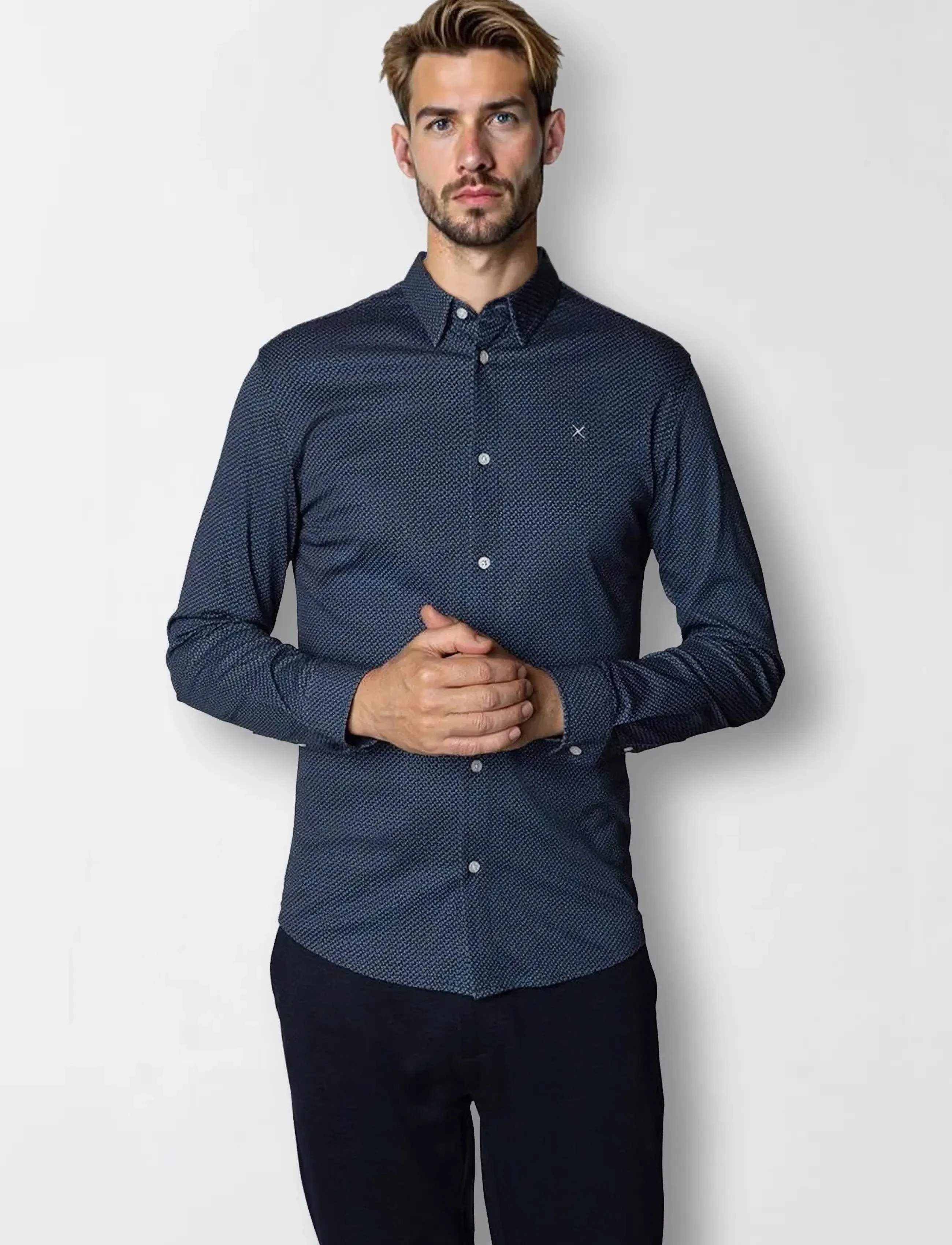 Clean Cut Copenhagen Clean Formal AOP Stretch Shirt L/S - Särgid - NAVY / navy