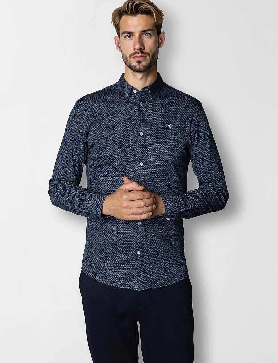 Clean Cut Copenhagen - Clean Formal AOP Stretch Shirt L/S - formelle skjorter - navy - 0