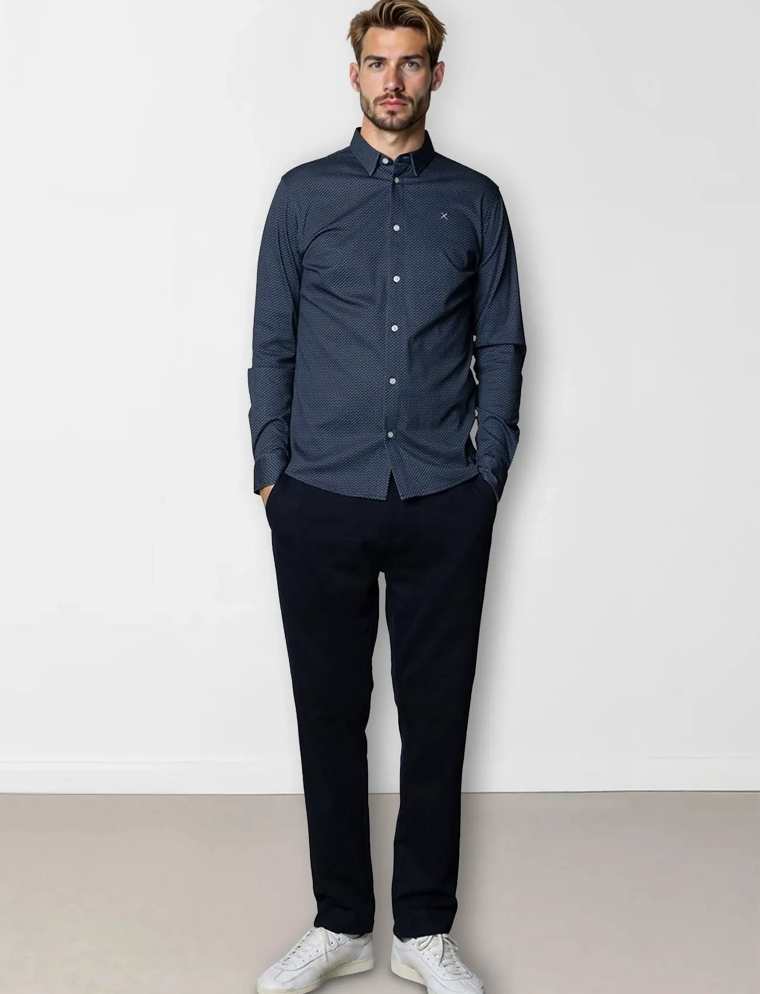 Clean Cut Copenhagen - Clean Formal AOP Stretch Shirt L/S - formelle skjorter - navy - 4