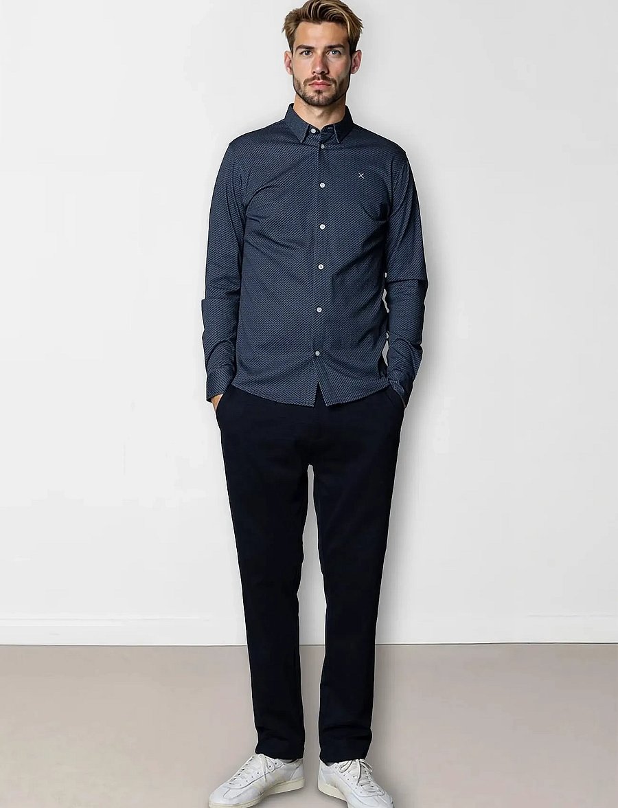 Clean Cut Copenhagen - Clean Formal AOP Stretch Shirt L/S - formelle skjorter - navy - 4
