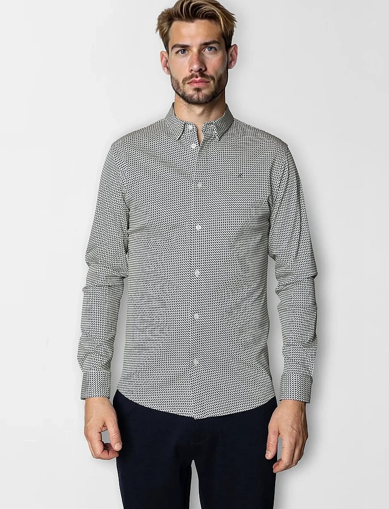 Clean Cut Copenhagen - Clean Formal AOP Stretch Shirt L/S - formelle skjorter - white - 0