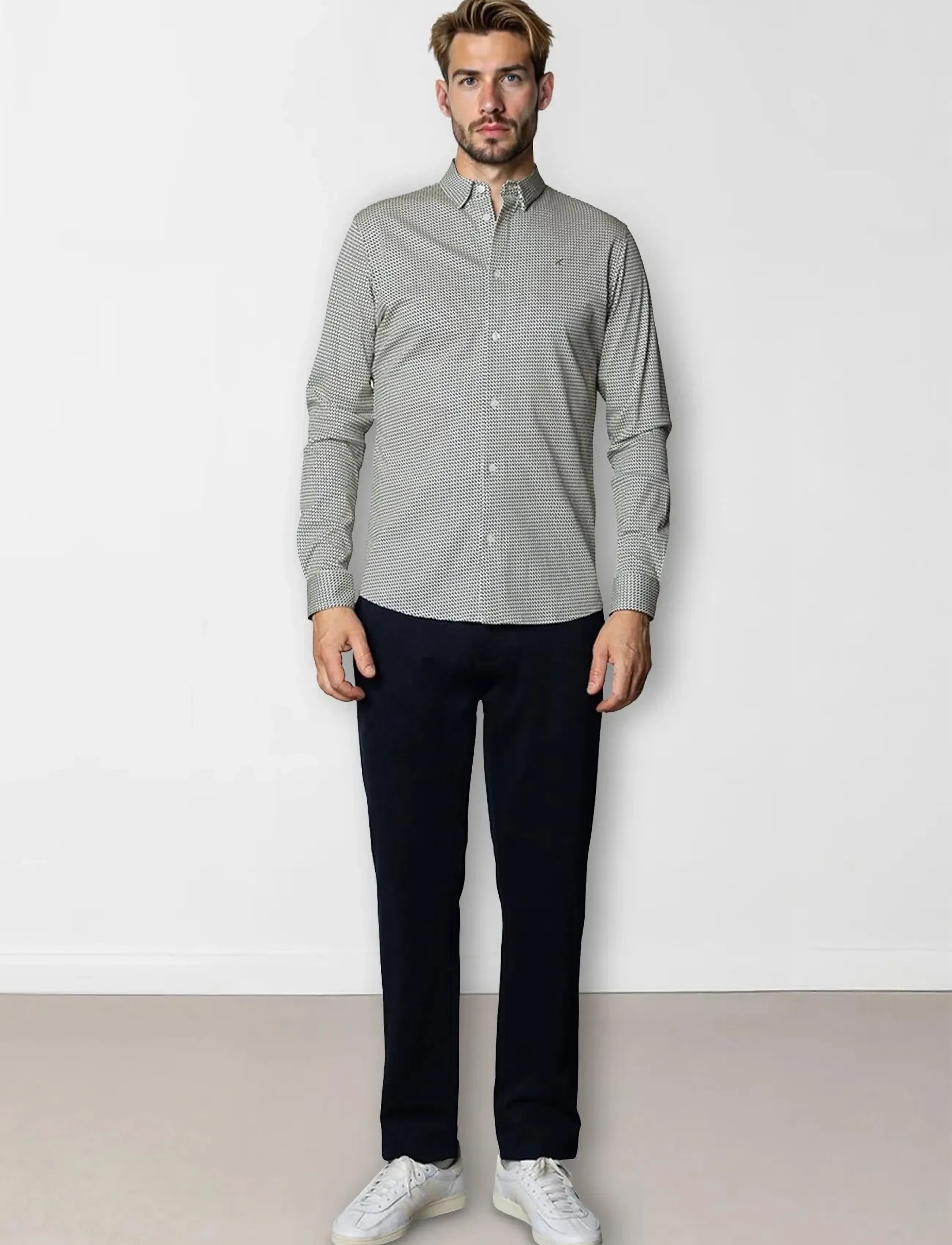 Clean Cut Copenhagen - Clean Formal AOP Stretch Shirt L/S - formālie krekli - white - 3