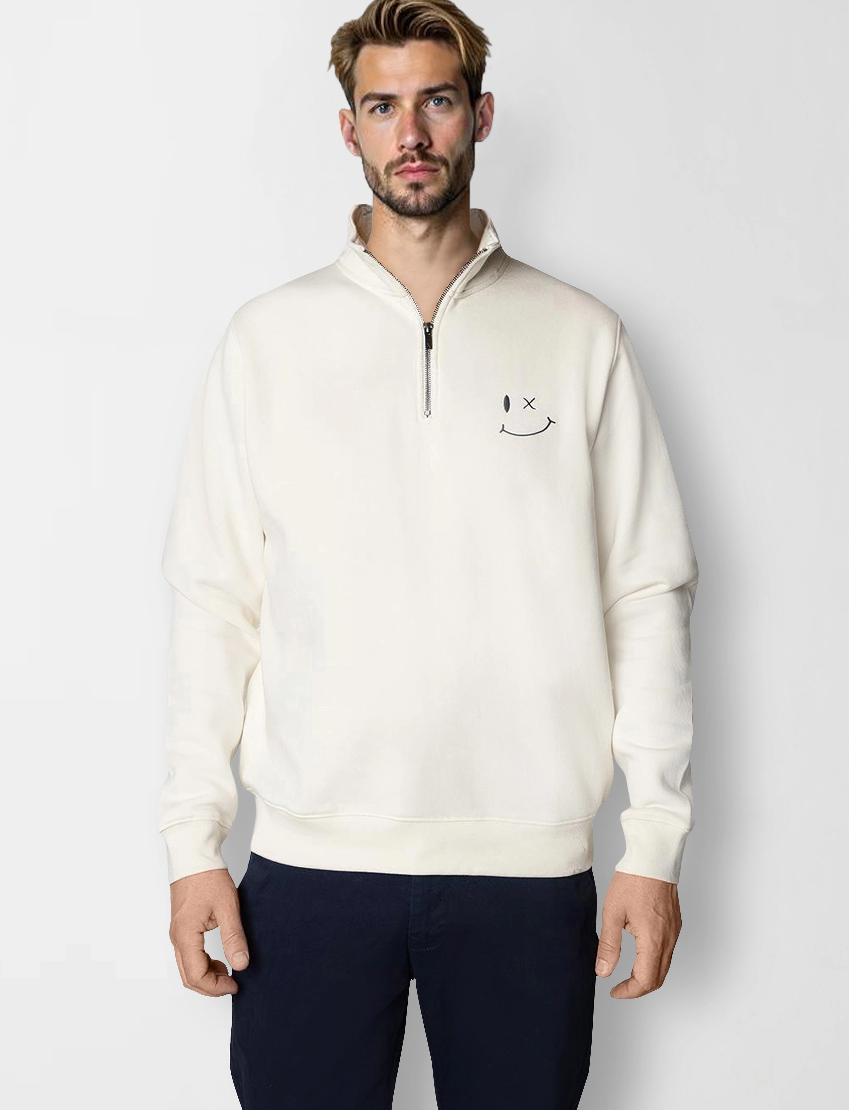 Clean Cut Copenhagen Patrick Half-Zip Sweatshirt, S, Beige, Sweatshirts & Hættetrøjer > Sweatshirts, Herre