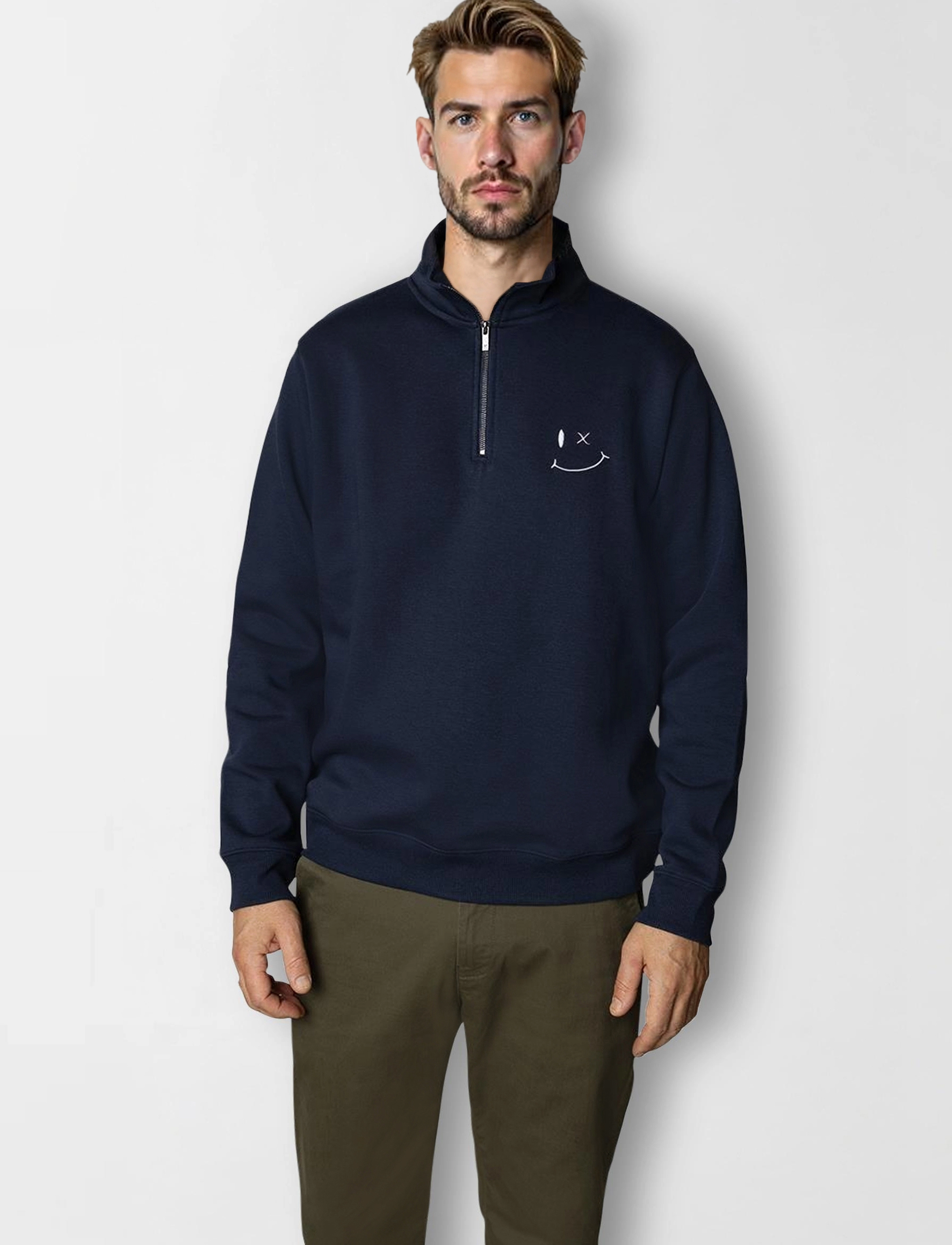 Clean Cut Copenhagen Patrick Half-Zip Sweatshirt, Mænd, Half-Zip Sweatshirt, Navy, Str: XXXL